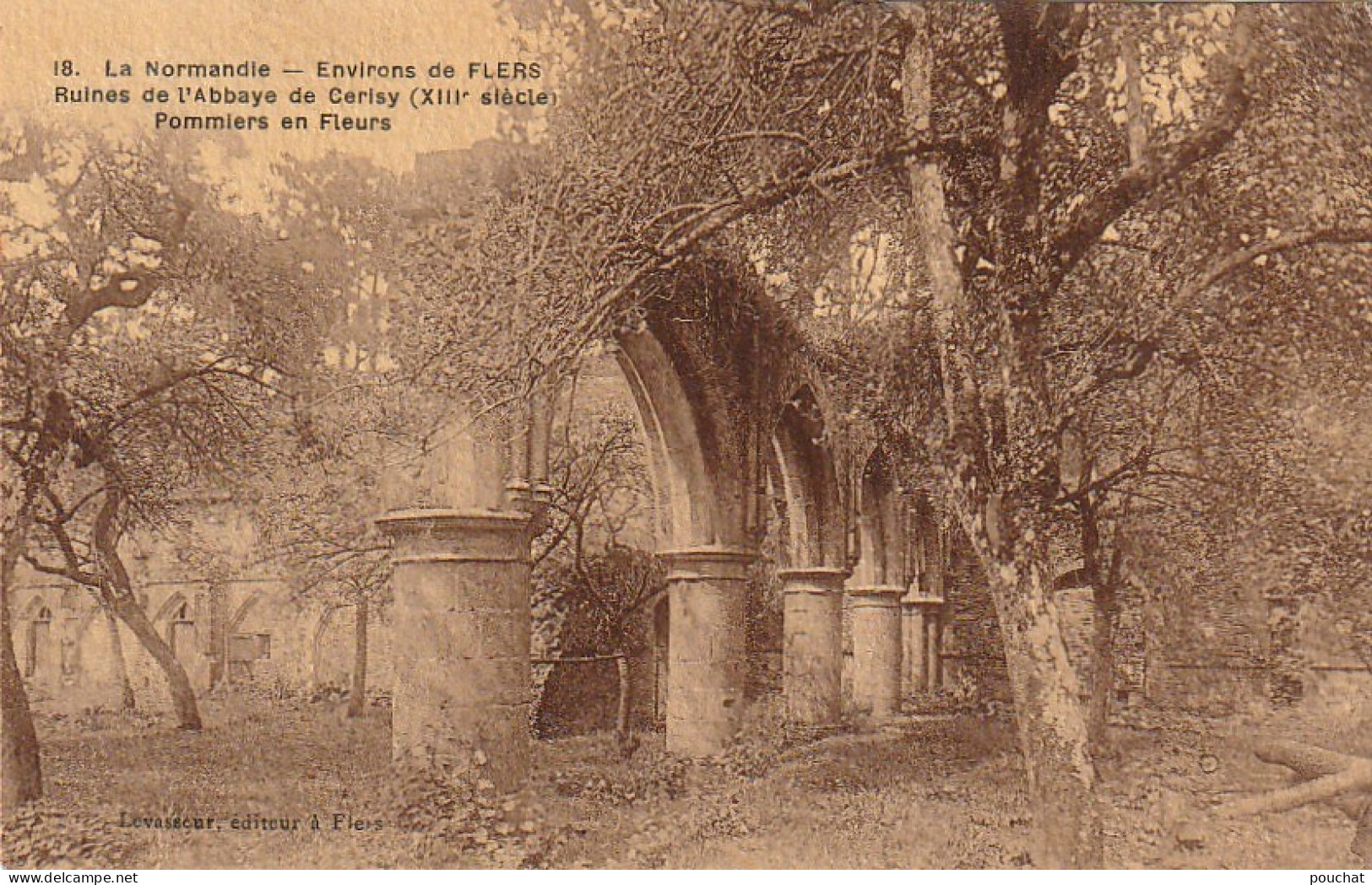 GU 4 -(61) ENVIRONS DE FLERS - RUINES DE L'ABBAYE DE CERISY -  POMMIERS EN FLEURS - CARTE TOILEE  - 2 SCANS - Andere & Zonder Classificatie