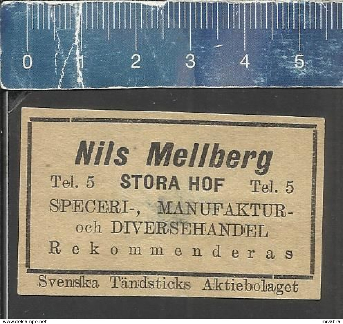 NILS MELLBERG - STORA HOF -  OLD VINTAGE ADVERTISING MATCHBOX LABEL MADE IN SWEDEN SVENSKA TÄNDSTICKS A B - Luciferdozen - Etiketten