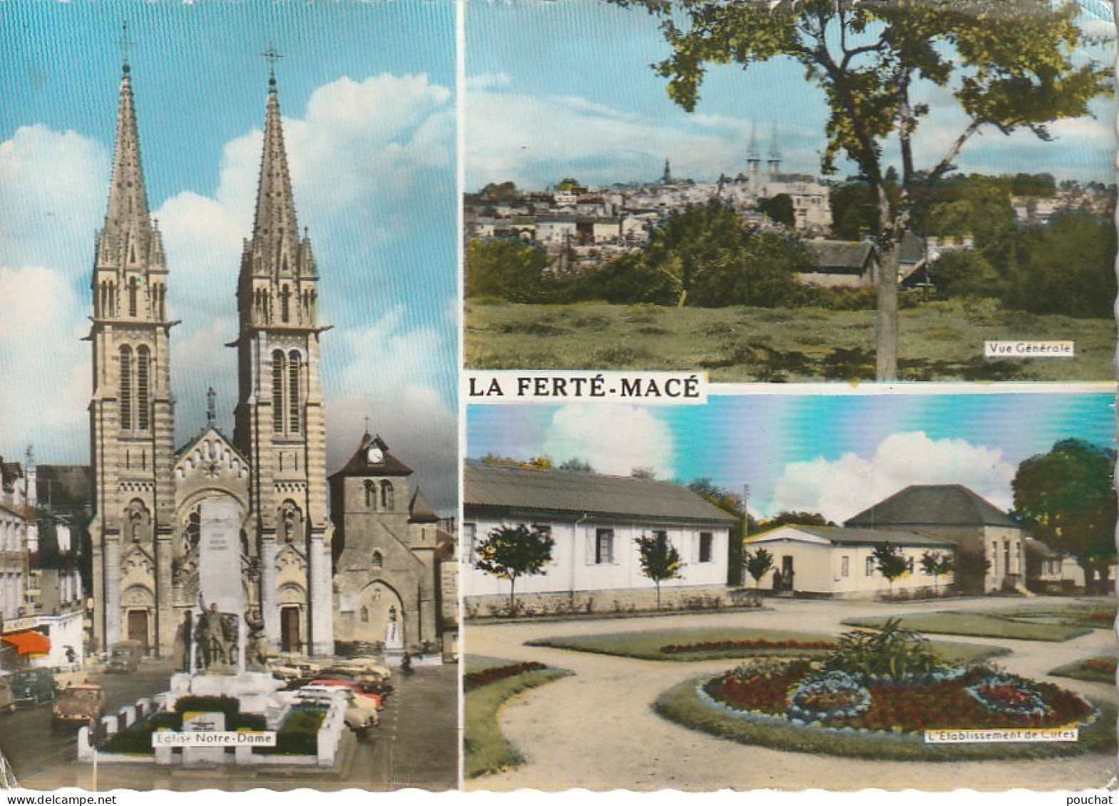 GU 5 -(61) LA FERTE MACE  - CARTE COULEURS MULTIVUES  : VUE GENERALE, EGLISE , ETABLISSEMENT DE CURES  -  2 SCANS - La Ferte Mace