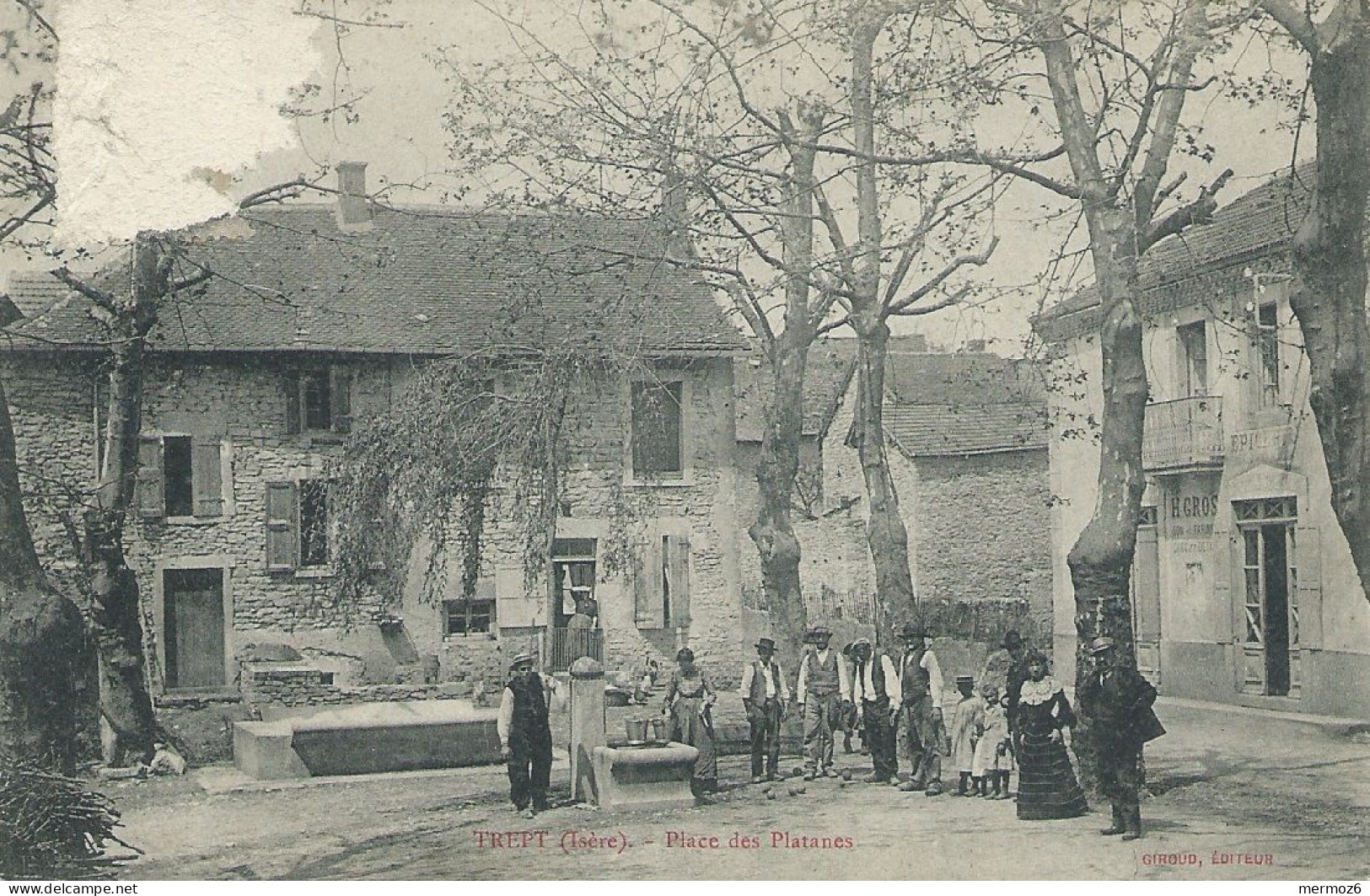 TREPT Place Des Platanes – Belle Animation – Vue Originale – Edit. Giroud - Voyagée 1906 (?) - Autres & Non Classés