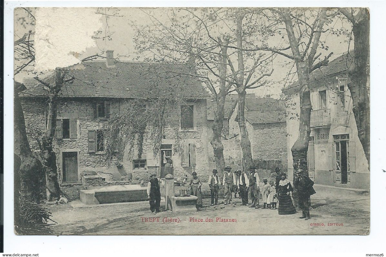 TREPT Place Des Platanes – Belle Animation – Vue Originale – Edit. Giroud - Voyagée 1906 (?) - Andere & Zonder Classificatie