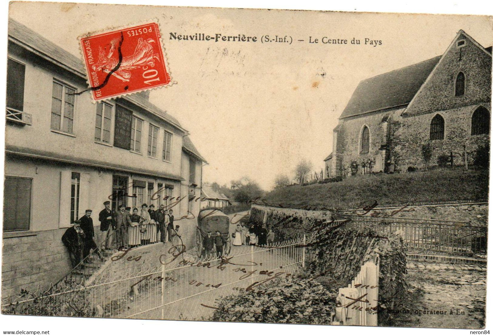 CAFE CHEZ STUER A NEUVILLE-FERRIERES 76. TRES ANIMEE EN 1910. - Other & Unclassified