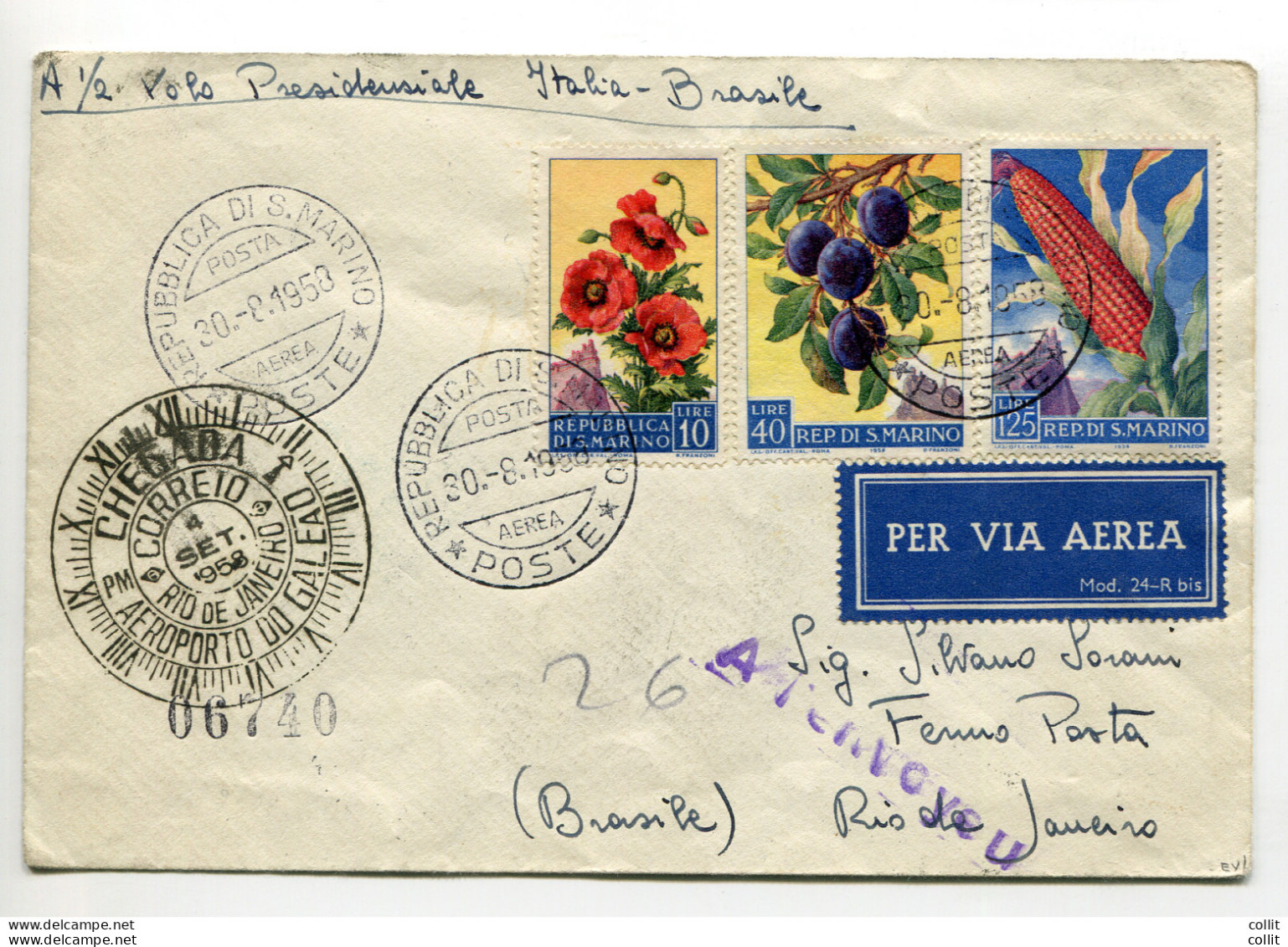 Alitalia Roma/Rio De Janeiro Del 3.9.58 - Aerogramma Spedito Da RSM - Airmail