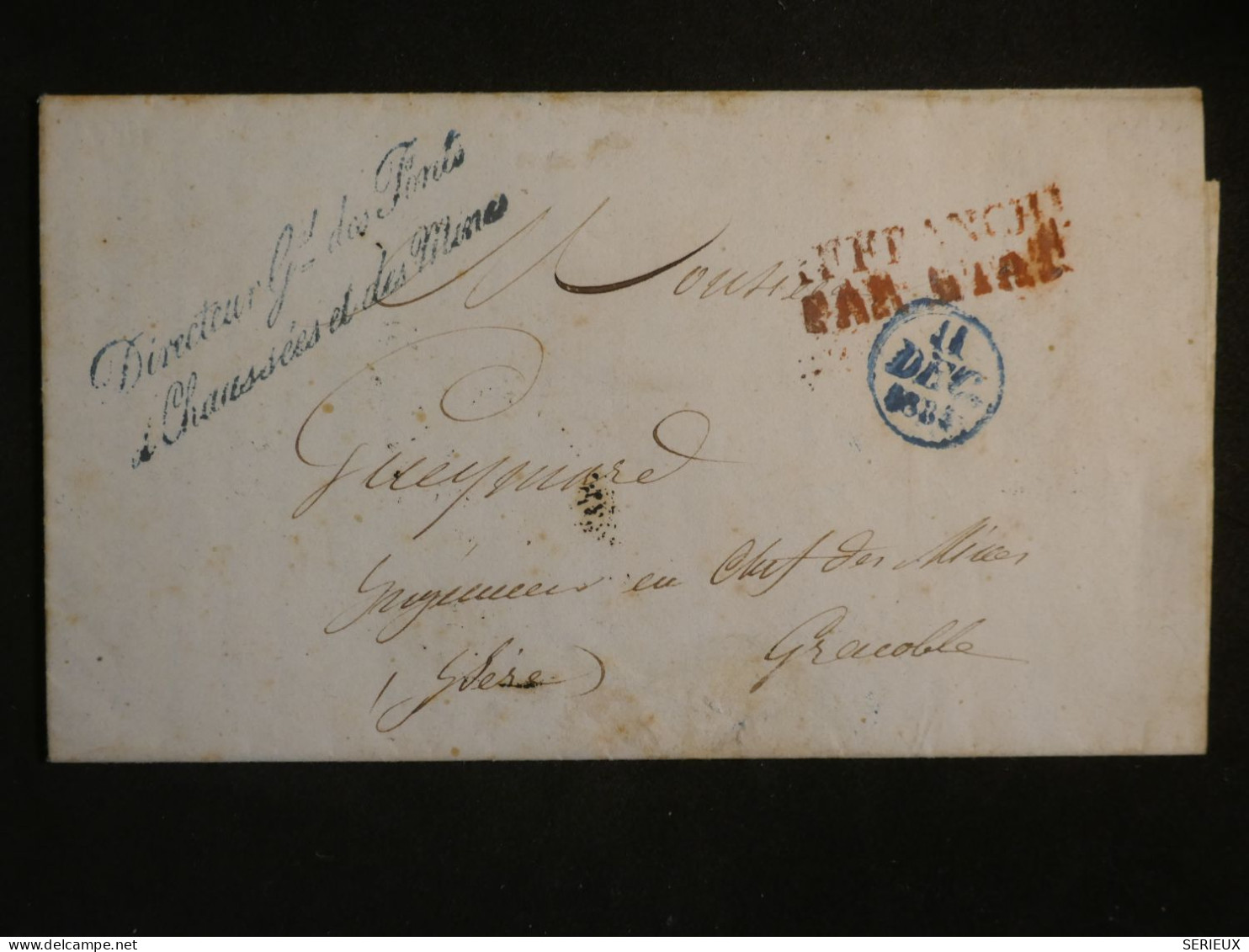 DN15   FRANCE   LETTRE  DIR. PONTS ET CHAUSSEE  1834  A GRENOBLE  +GRIFFE  AFF. PAR L ETAT ++ - 1801-1848: Précurseurs XIX