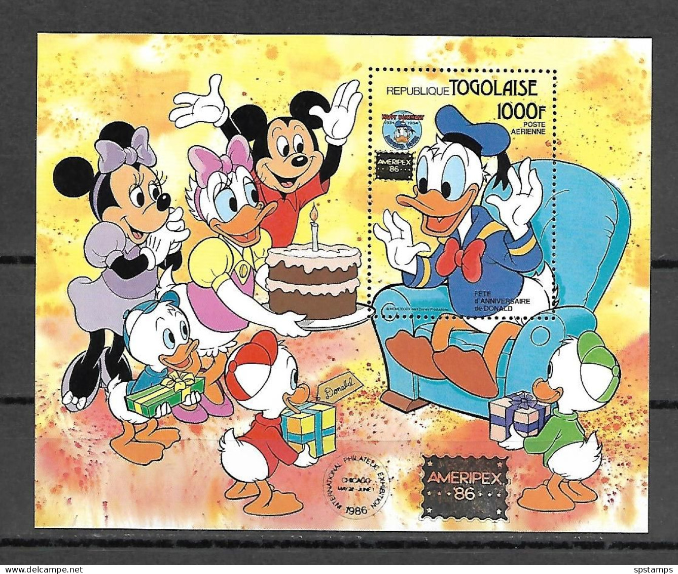 Disney Togo 1986 Ovp AMERIPEX On 1984 Donald Duck Birthday MS #1 MNH - Disney