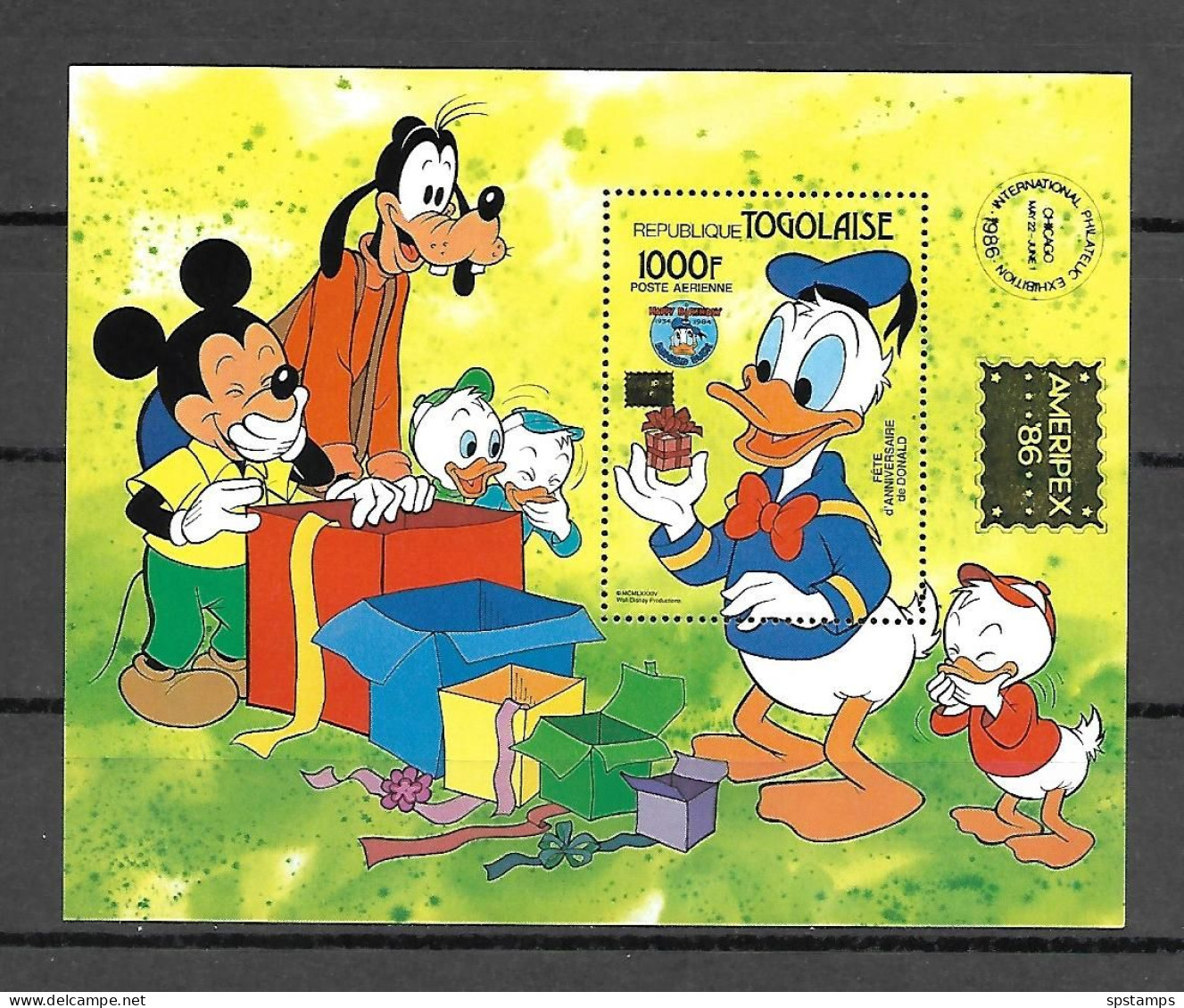 Disney Togo 1986 Ovp AMERIPEX On 1984 Donald Duck Birthday MS #2 MNH - Disney