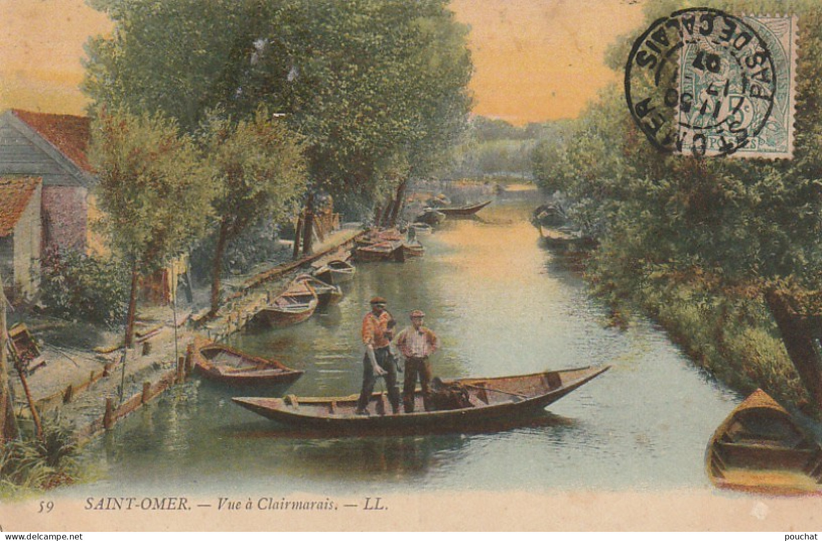 GU 10 -(62) SAINT OMER -  VUE A CLAIRMARAIS - ANIMATION - BARQUES SUR LE CANAL -  CARTE COLORISEE - 2 SCANS - Saint Omer