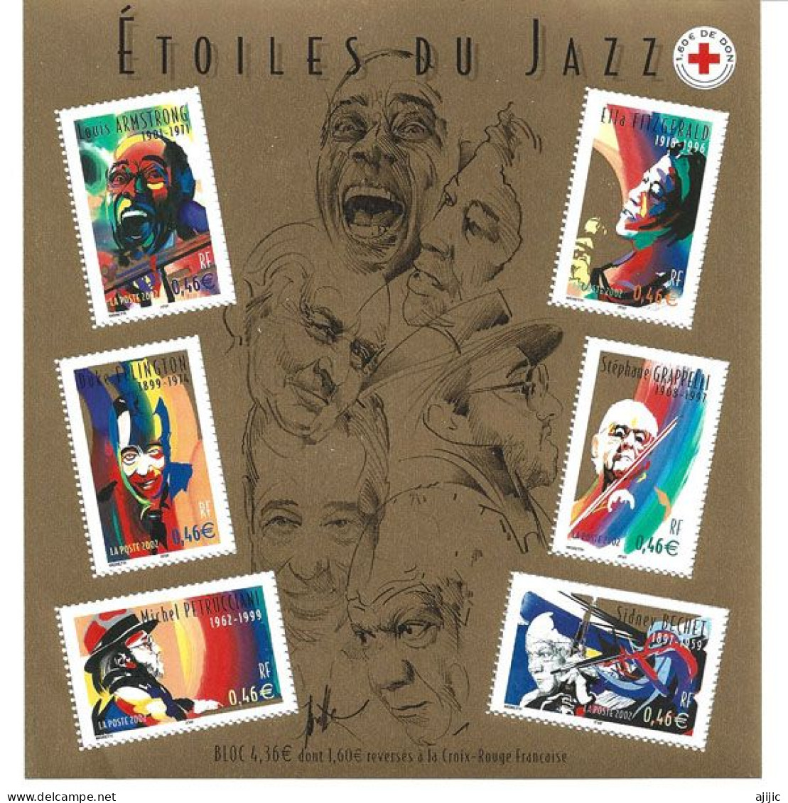 FRANCE. Jazz Stars.Louis Armstrong,Ella Fitzerald,Sidney Bechet,Duke Ellington,etc. M/S Mint MNH ** - Música