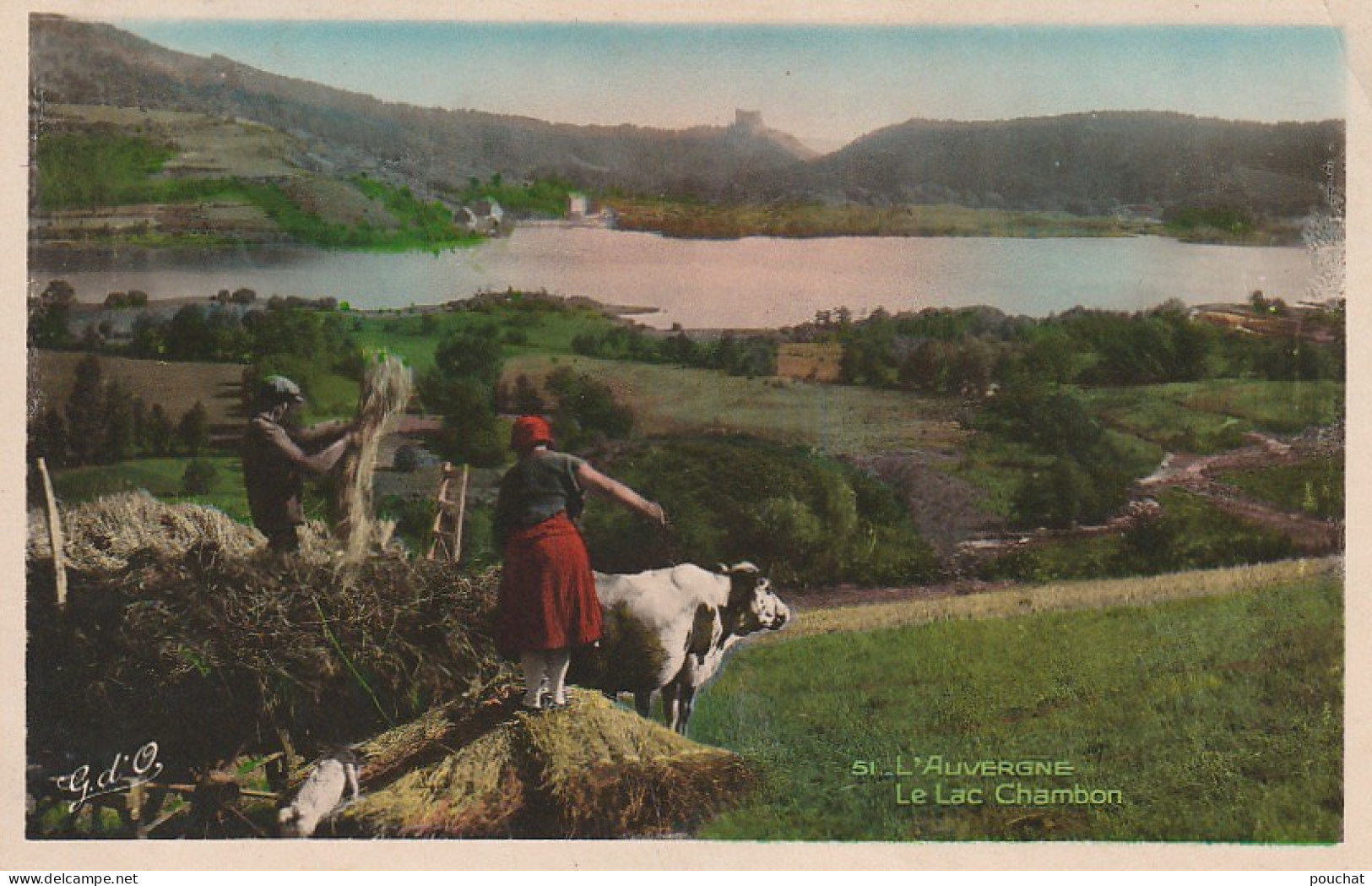 GU 13 -(63) LE LAC CHAMBON - SCENE PAYSANNE -  BOEUF, FOIN - CARTE COULEURS  - 2 SCANS - Other & Unclassified