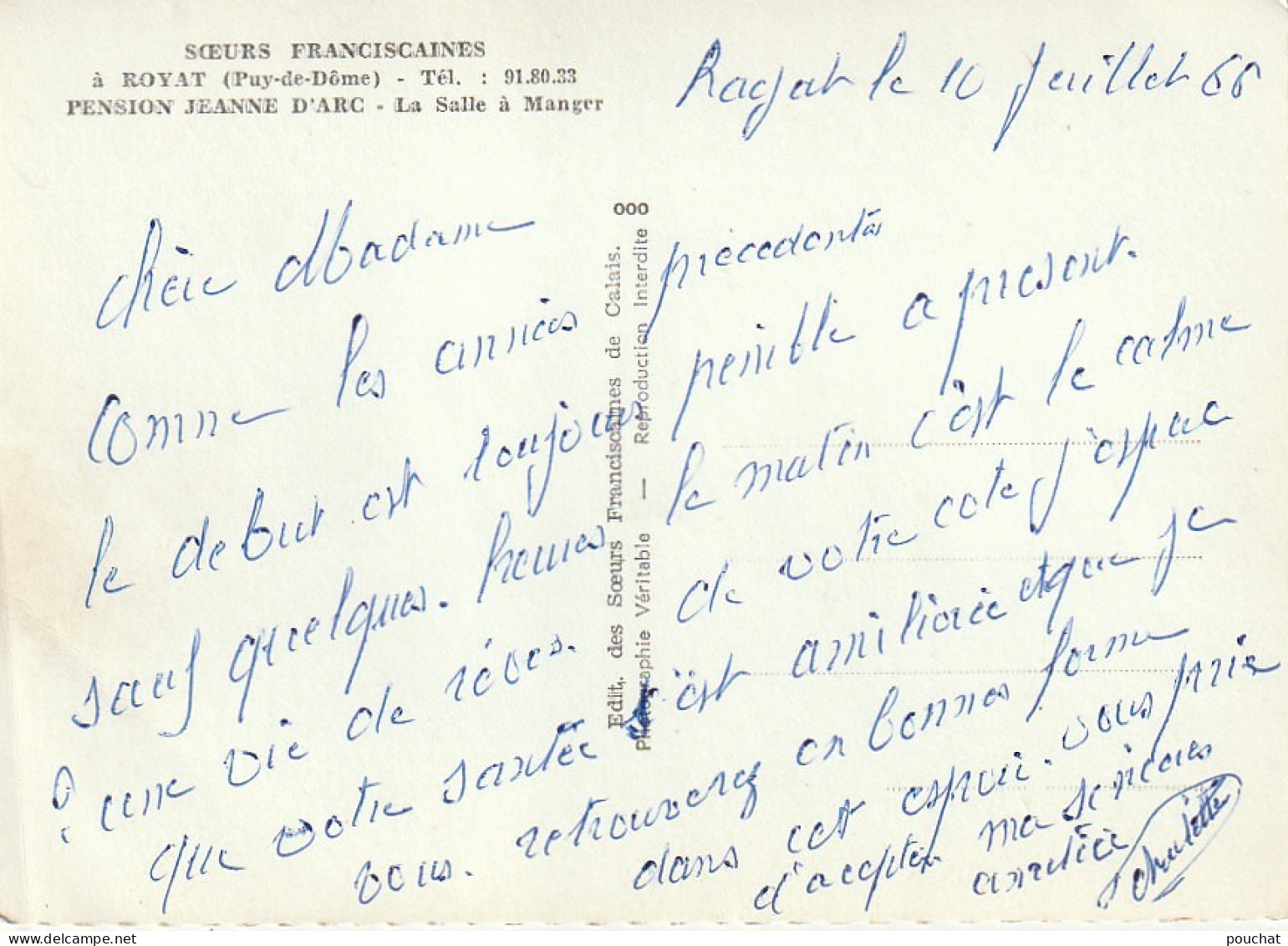 GU 15 -(63) ROYAT - SOEURS FRANCISCAINES - PENSION JEANNE D'ARC - SALLE A MANGER  -  2 SCANS - Royat