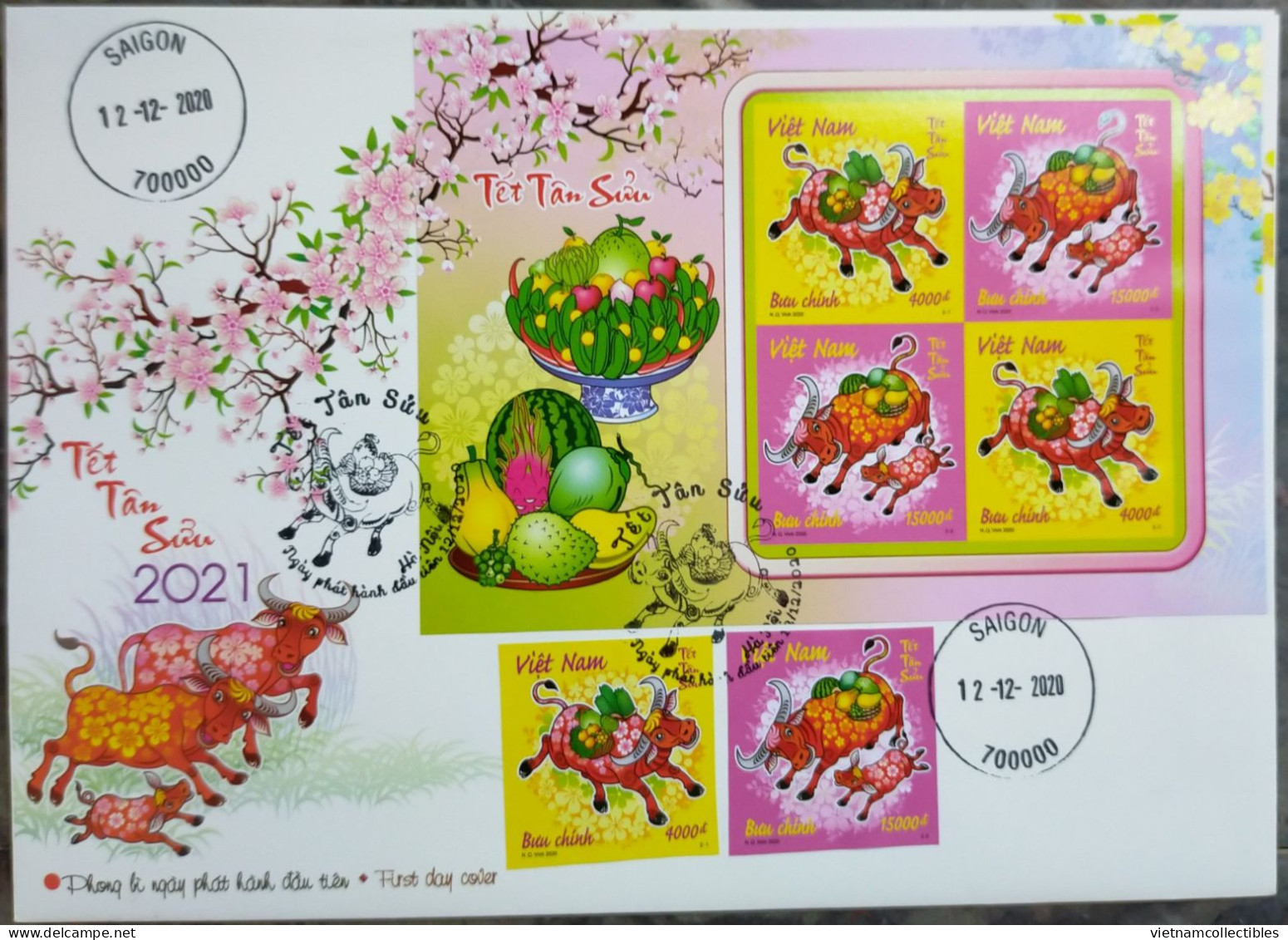 FDC Vietnam Viet Nam With Imperf Stamps & Sheetlet 2020 : New Year Of Buffalo 2021 (Ms1138) - Viêt-Nam