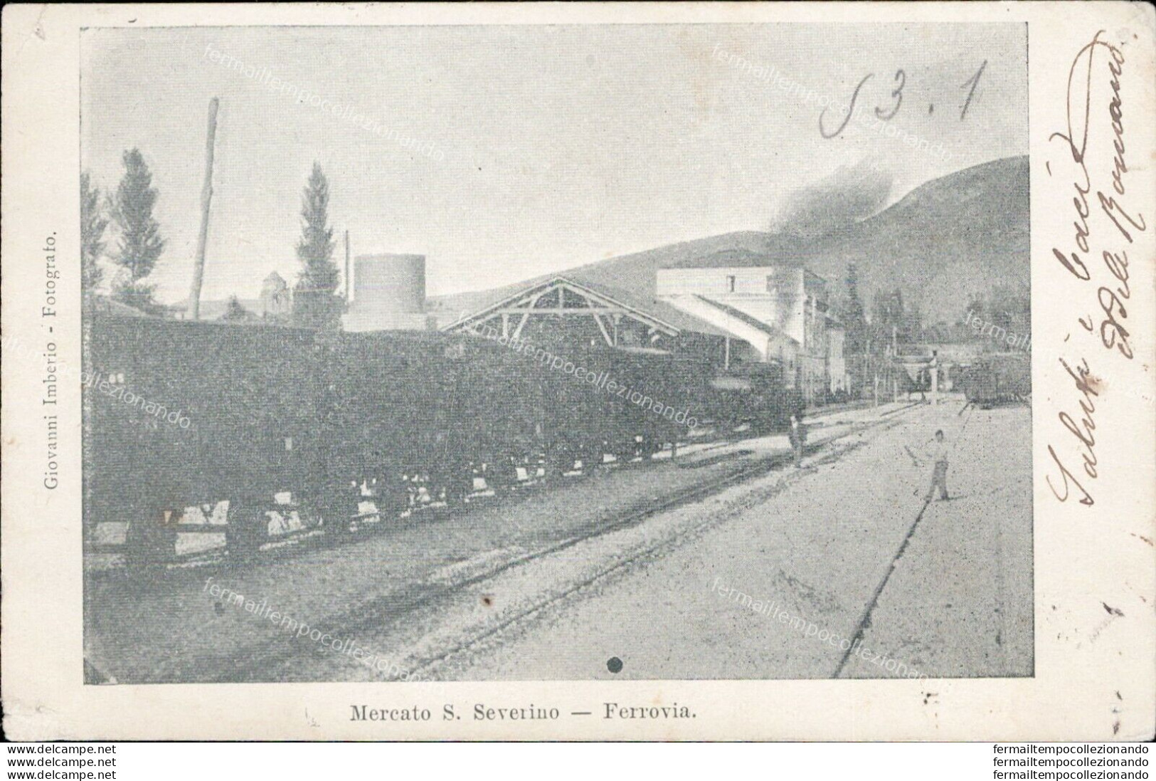 Ah492 Cartolina Mercato S.severino Ferrovia Stazione 1903 Provincia Di Salerno - Salerno