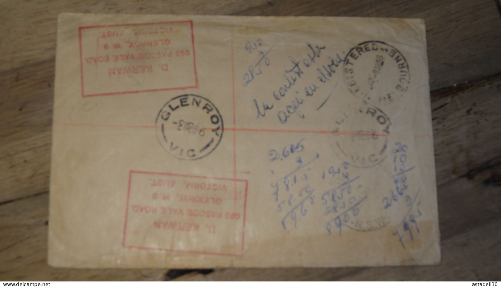 Enveloppe Australie Recommandée Glenroy Pour Argentine - 1956   ......... Boite1 ...... 240424-56 - Covers & Documents