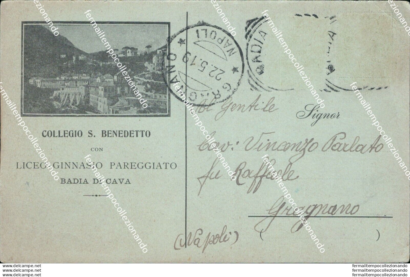 Bf373 Cartolina Badia Di Cava Collegio S.benedetto 1919 Provincia Di Salerno - Salerno