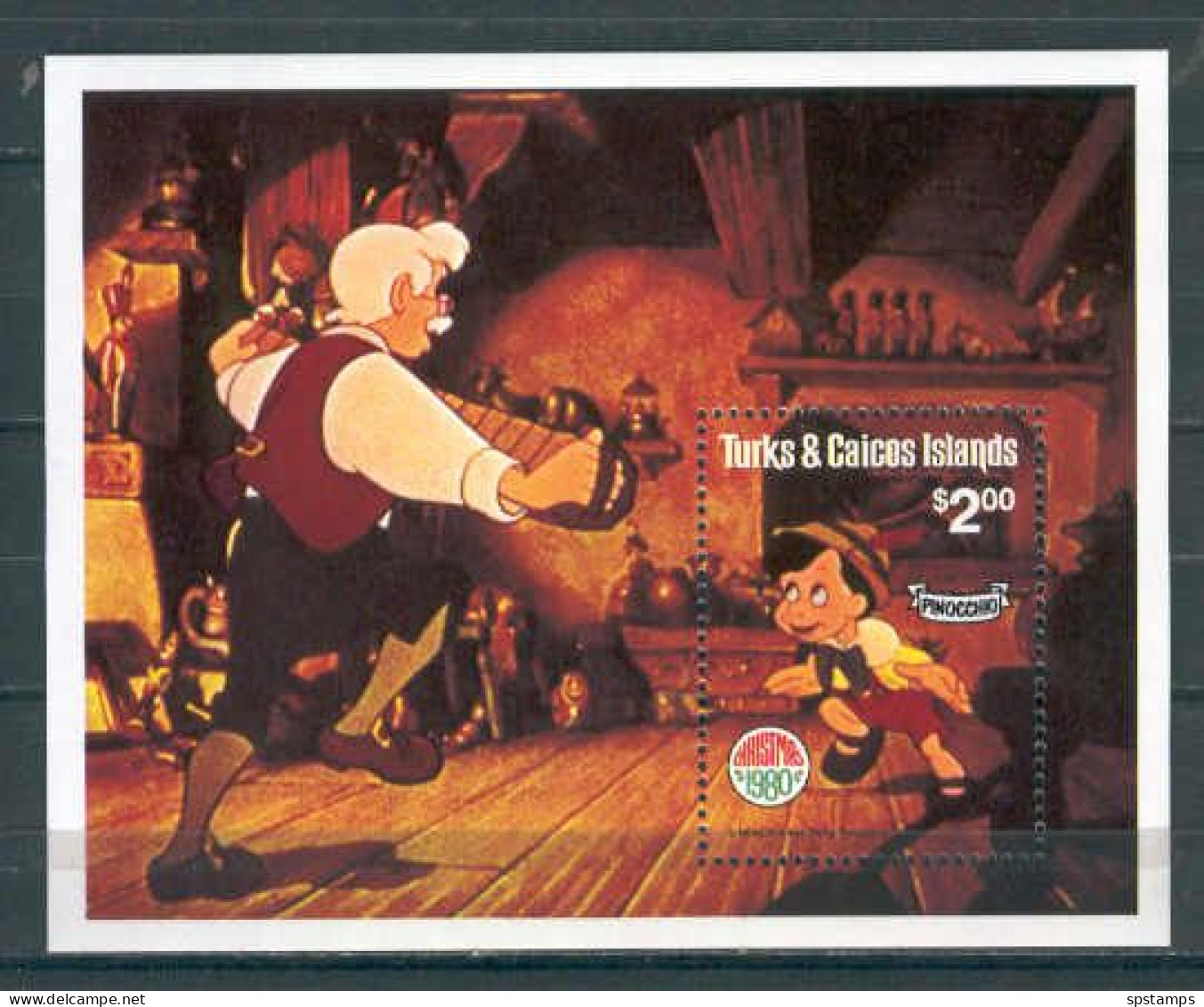 Disney Turks & Caicos 1980 Christmas - Pinocchio MS MNH - Disney