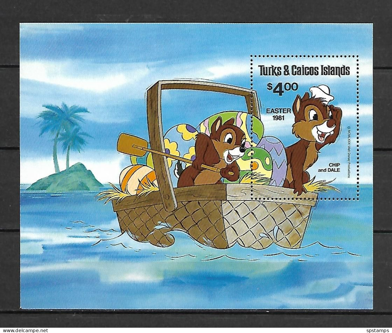 Disney Turks & Caicos 1981 Easter - Chip And Dale MS MNH - Disney