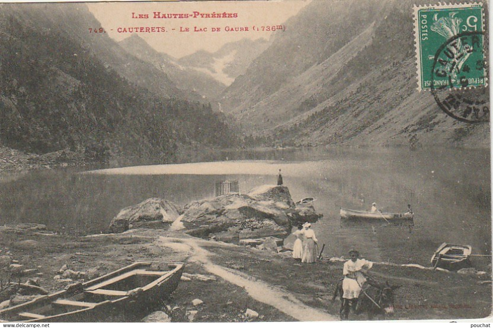 GU Nw -(65) CAUTERETS  -  LE LAC DE GAUBE  - RANDONNEUR A DOS D'ANE - CANOTEURS  - 2 SCANS - Cauterets