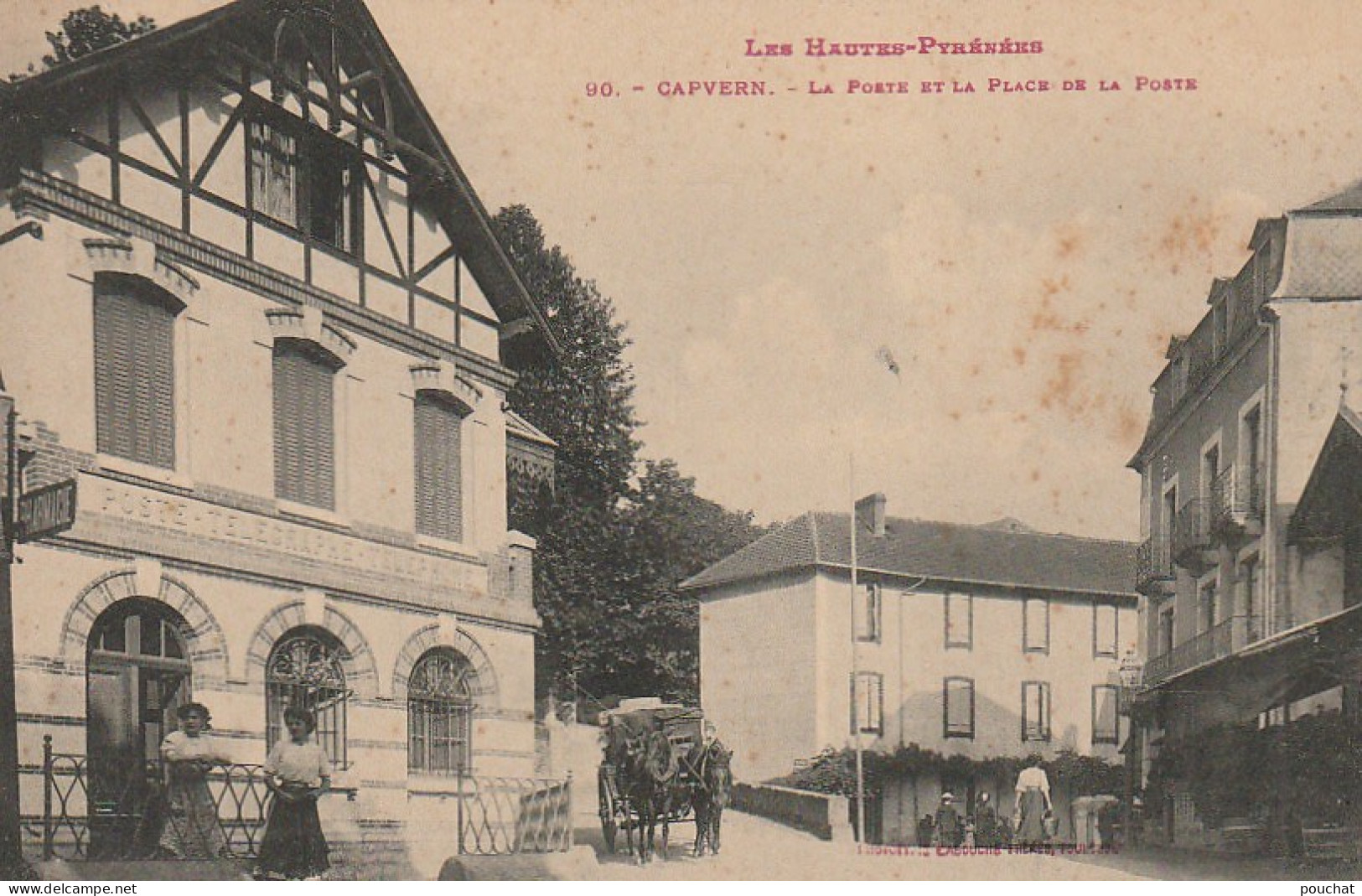 GU Nw -(65) CAPVERN  -  LA POSTE ET LA PLACE DE LA POSTE - ATTELAGE DE CHEVAUX -  2 SCANS - Autres & Non Classés