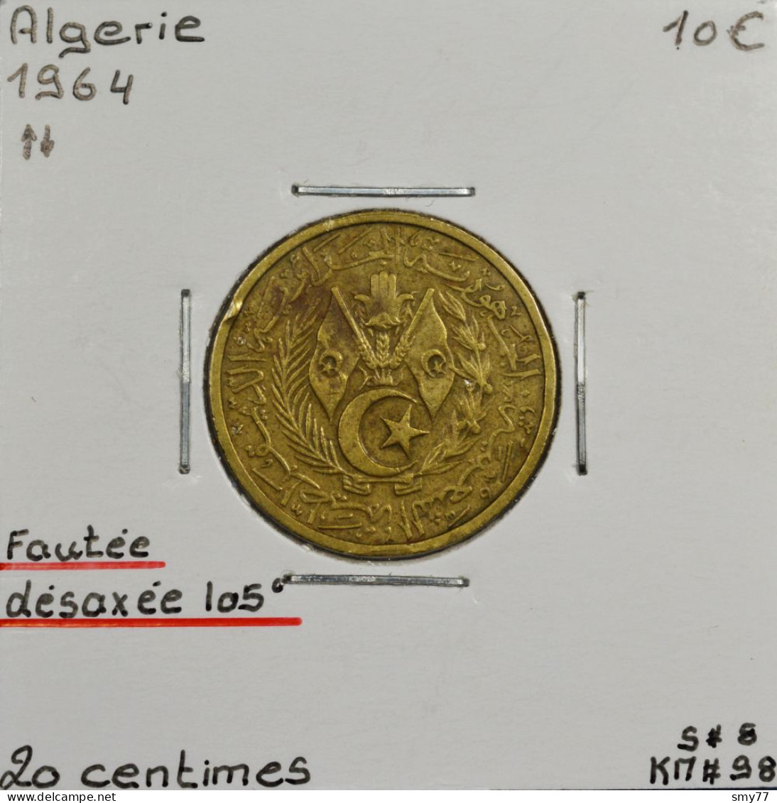 Algérie / Algeria • Rotation Error 105 ° • 20 Centimes 1964 • Frappe Désaxée • Error Coin / Fautée • [24-697] - Algeria