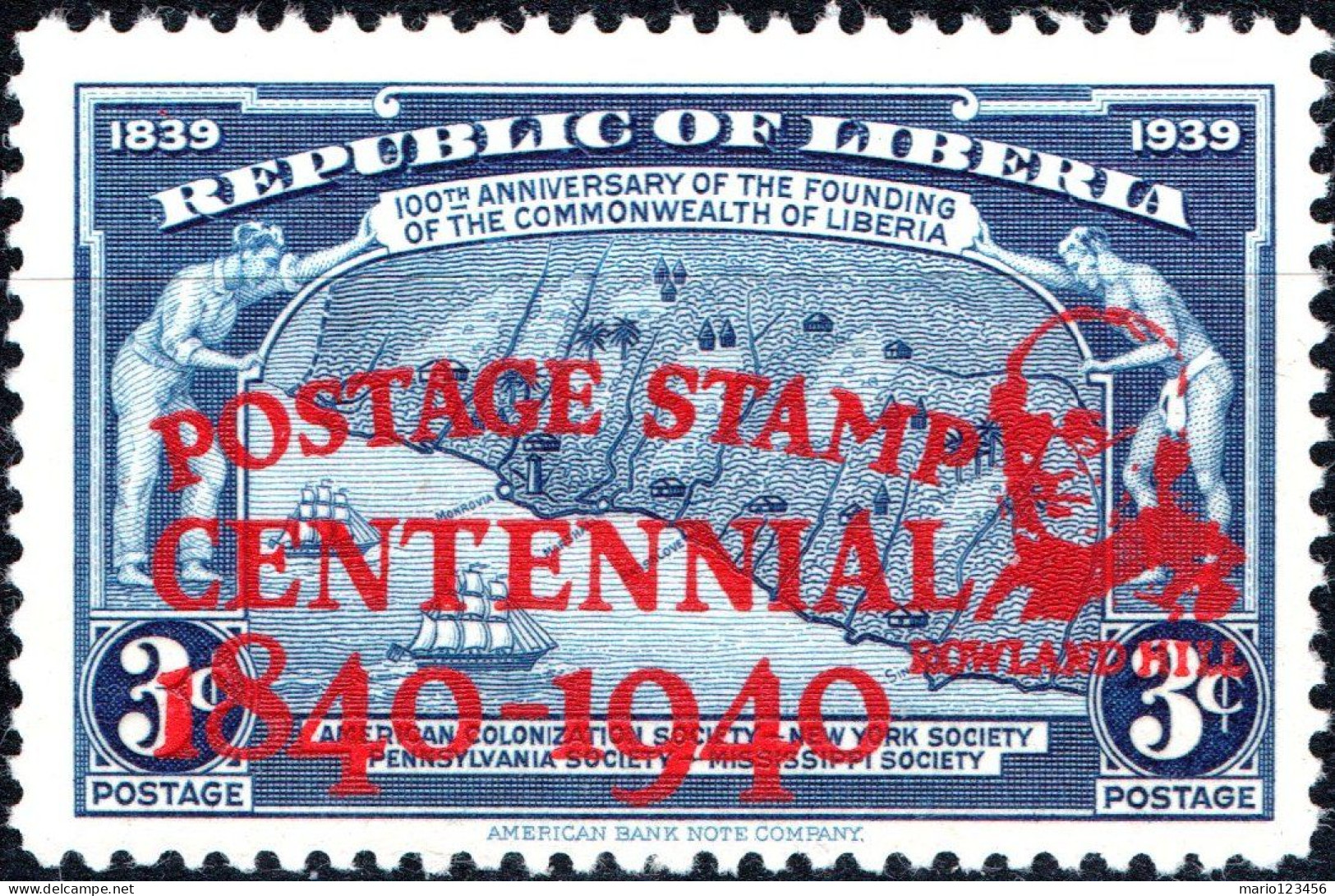 LIBERIA, CENTENARIO DEL FRANCOBOLLO, 1941, NUOVI (MNH**) Mi:LR 311, Scott:LR 280, Yt:LR 253A - Liberia