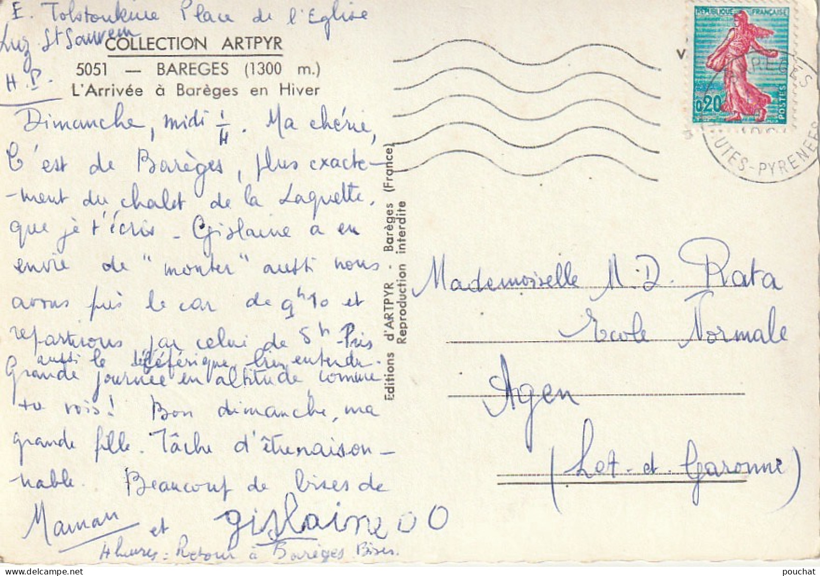 GU Nw -(65)  BAREGES  -  L'ARRIVEE A BAREGES EN HIVER - TROUPEAU DE MOUTONS , BERGER  -  2 SCANS - Autres & Non Classés