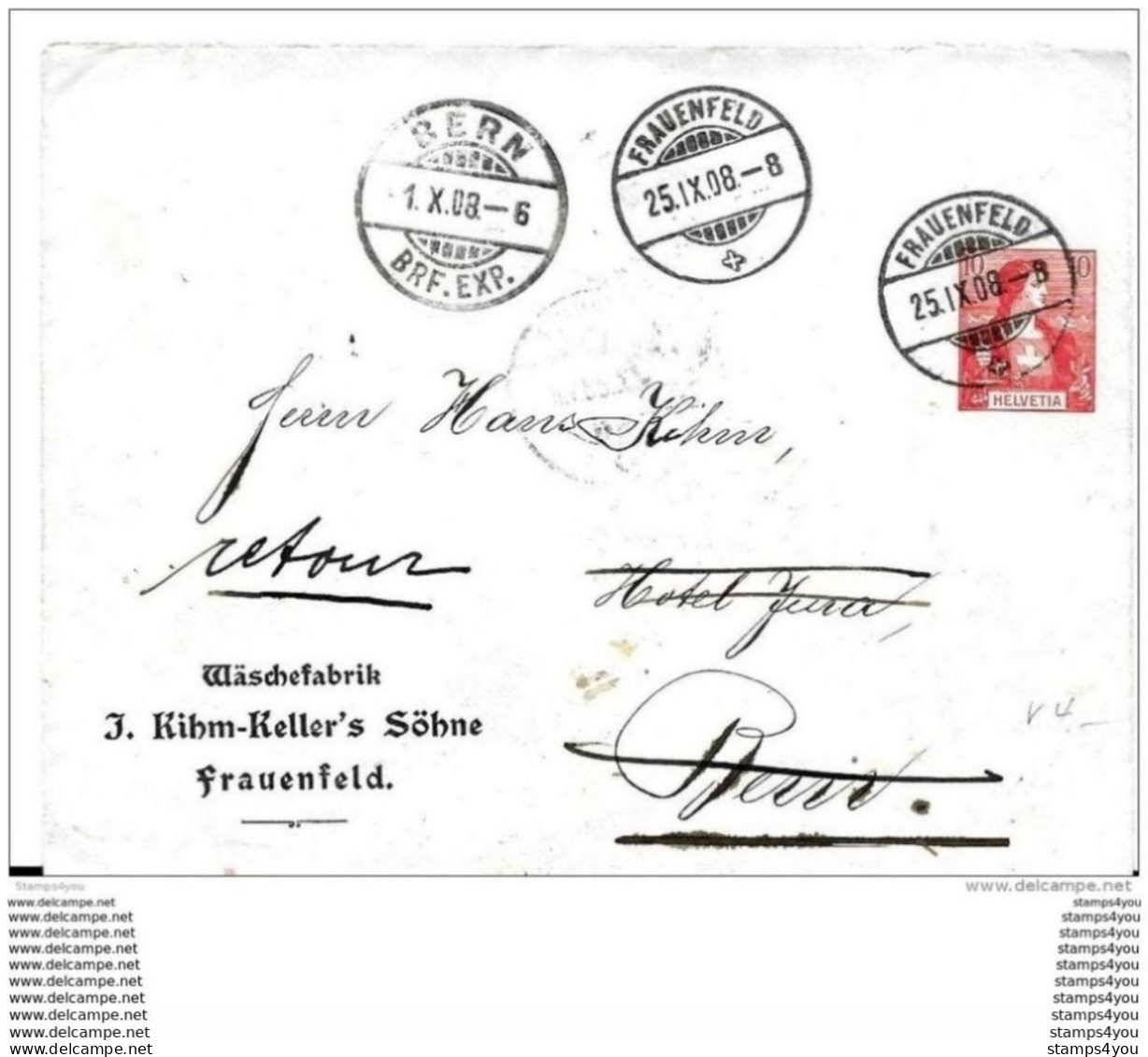 11-34 - Entier Postal Privé "Wäschefabrik Kihm-Keller's Söhne" Frauenefeld 1908 - Enteros Postales