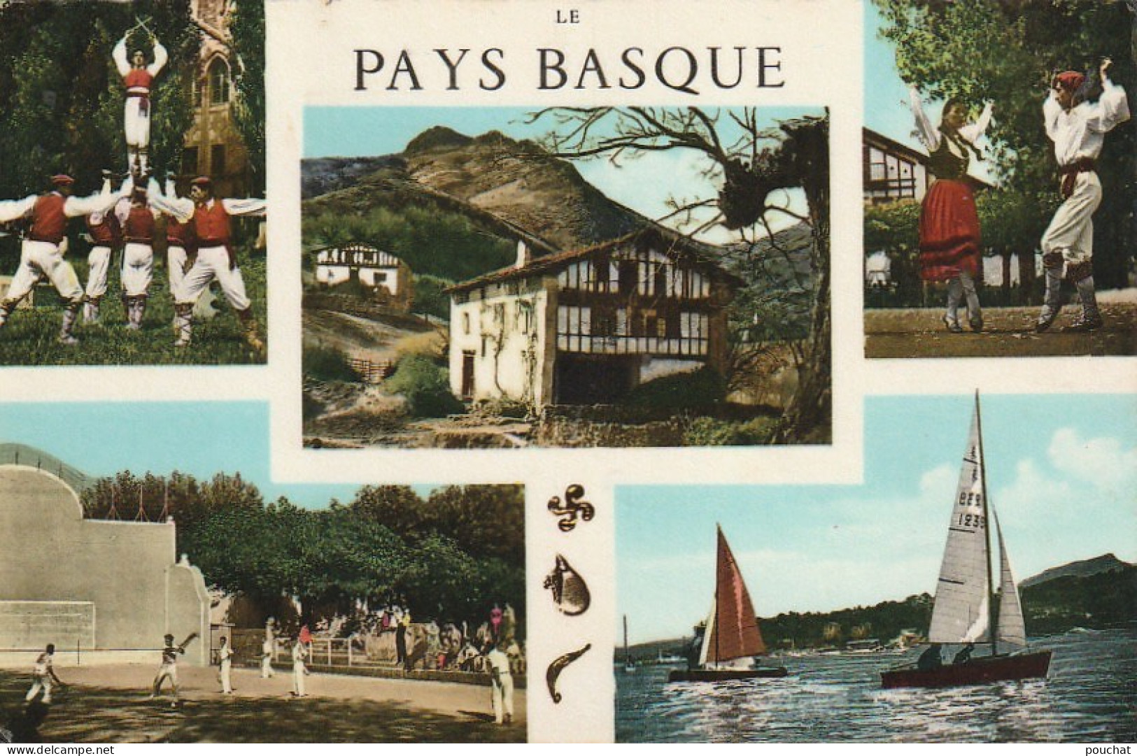 GU Nw-(64) LE PAYS BASQUE ET SON FOLKLORE - PARTIE DE CHISTERA ET REGATES - CARTE COULEURS MULTIVUES   - 2 SCANS - Andere & Zonder Classificatie