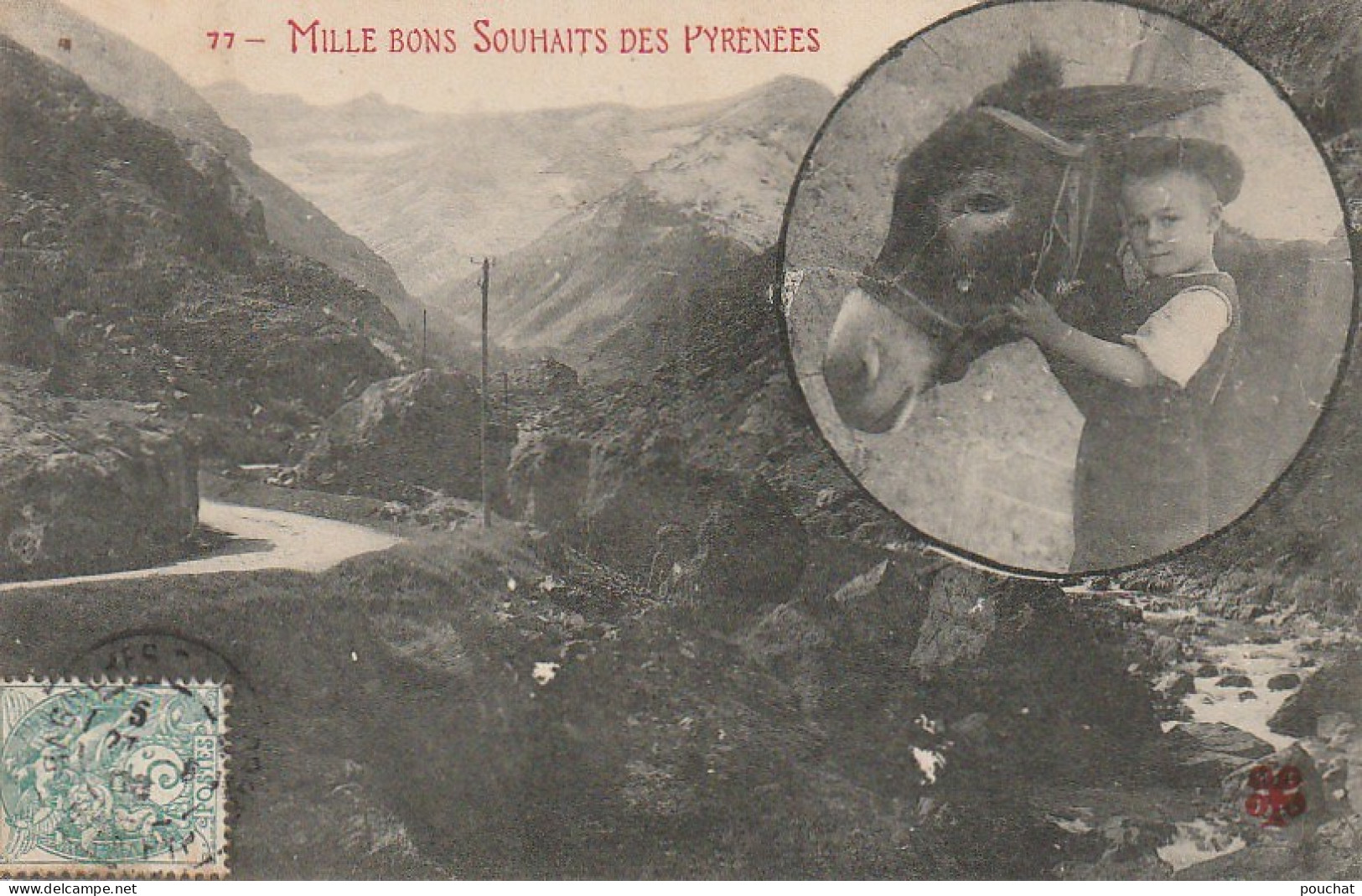 GU Nw - MILLE BONS SOUHAITS DES PYRENEES  - MEDAILLON AVEC ENFANT ET SON ANE  -  2 SCANS - Anes