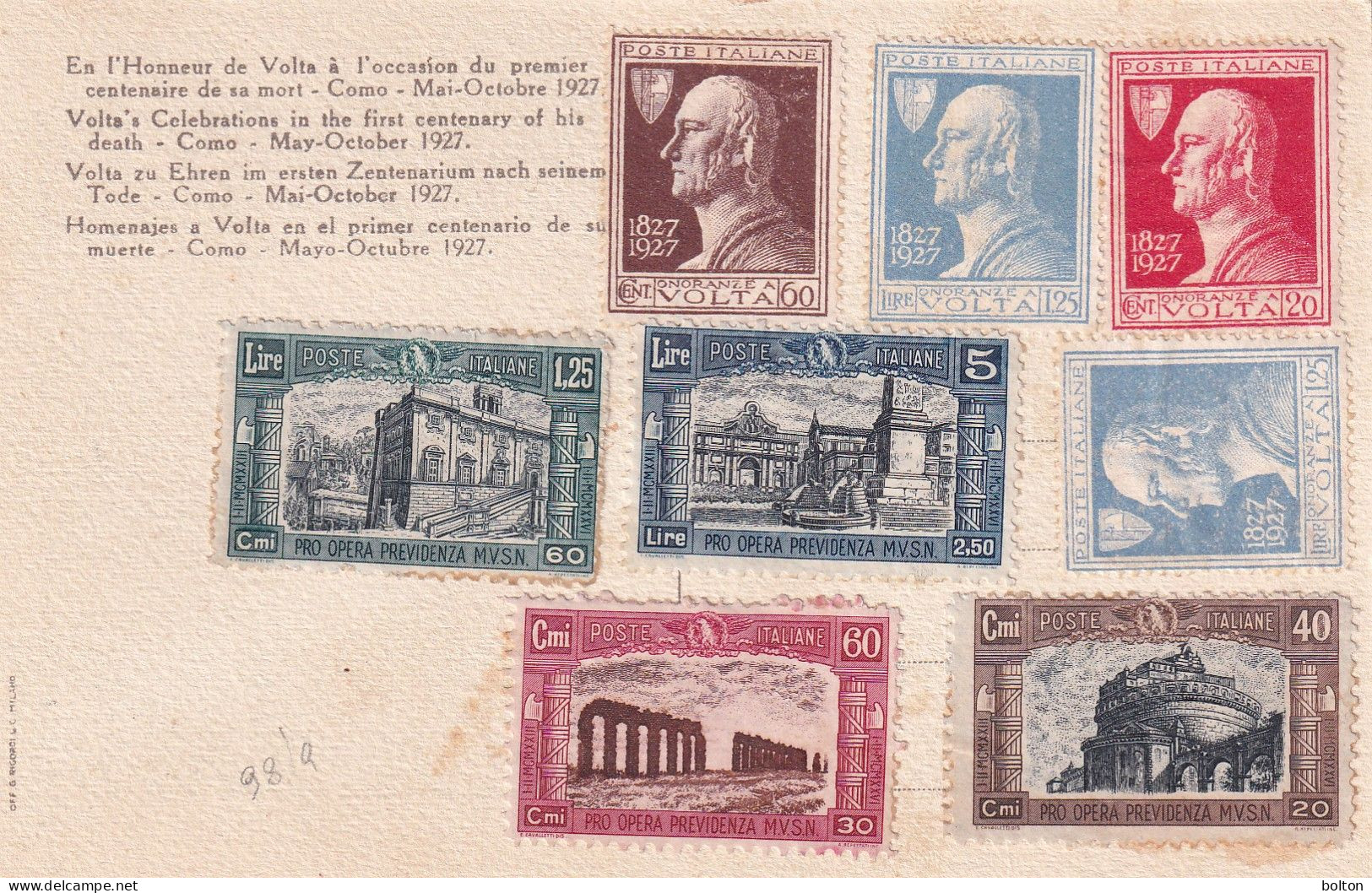 1927 Cartolina ONORANZE A VOLTA Serie Volta E Camicie Nere Non Timbrate - Poststempel