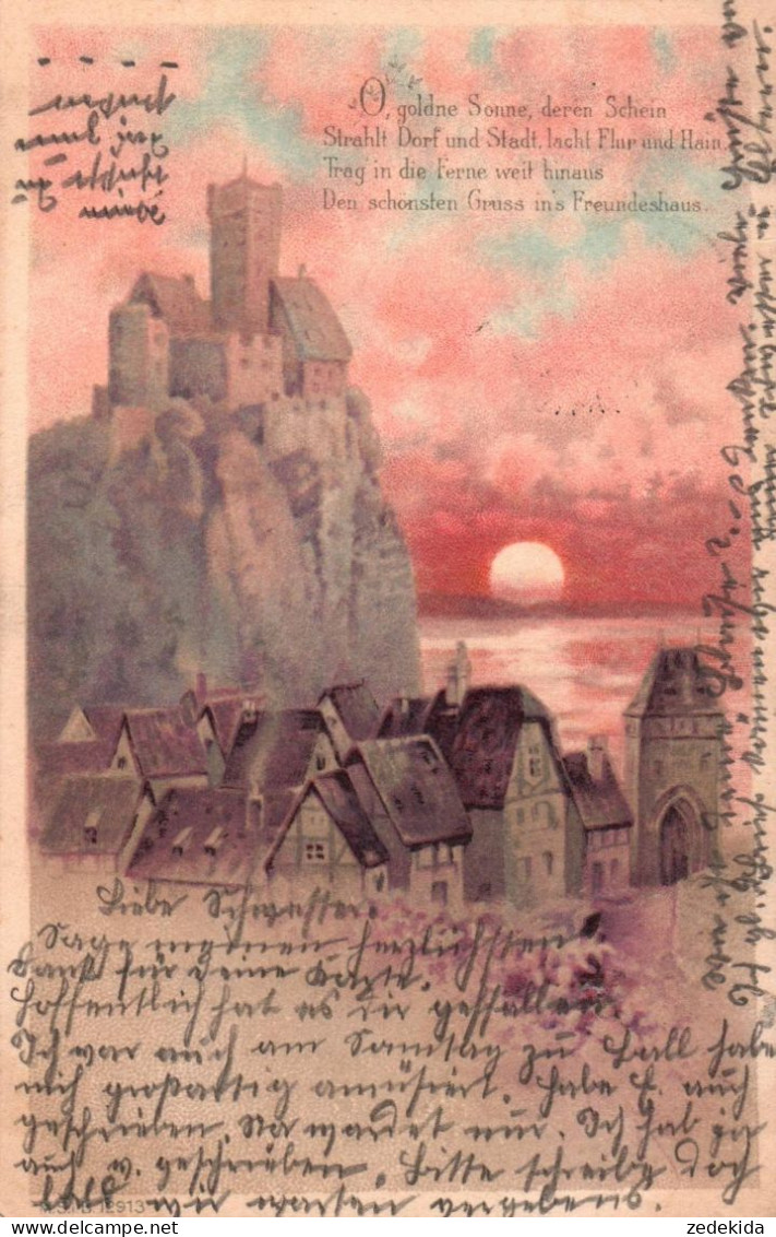 B0839 - Litho Künstlerkarte - Burg Schloß Sonnenuntergang Spruchkarte - M.S.i.B - Schwepnitz Nach Dresden Baselitz - 1900-1949