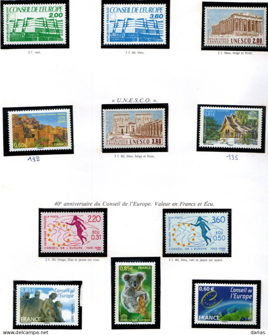 FRANCE - Collection de timbres de SERVICE (UNESCO, conseil de l'Europe) Neuf** LUXE, de 1958 à 2014 complète. Bas prix.