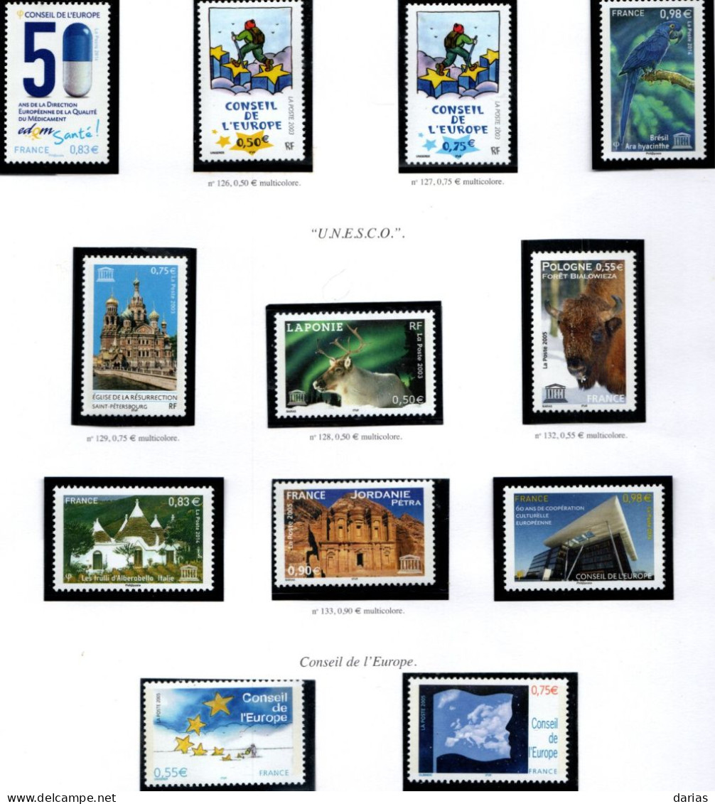 FRANCE - Collection de timbres de SERVICE (UNESCO, conseil de l'Europe) Neuf** LUXE, de 1958 à 2014 complète. Bas prix.