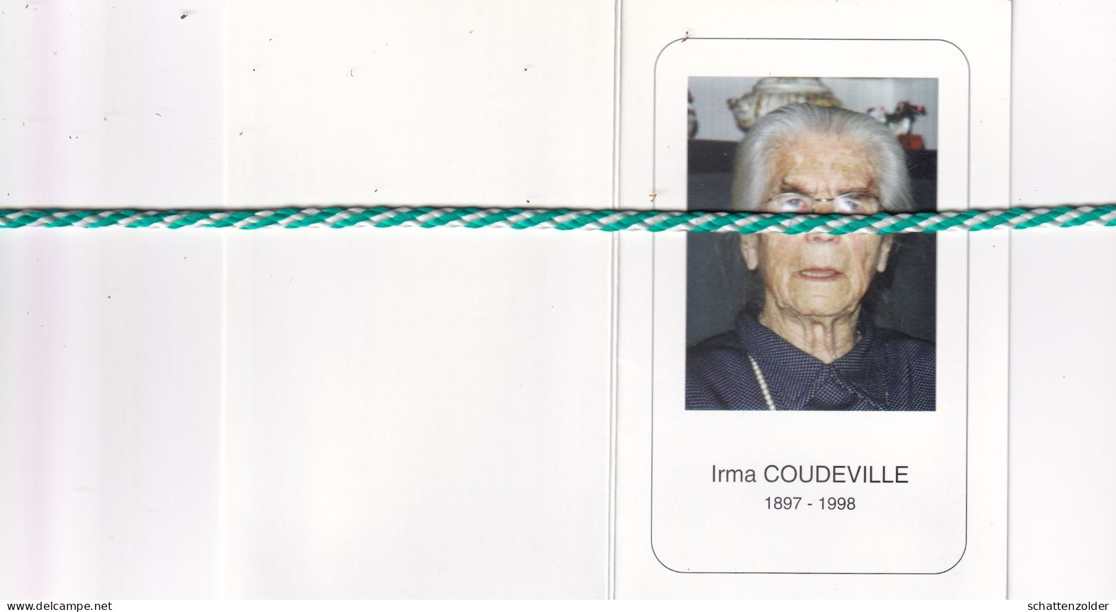Irma Coudeville-Huyghe, Torhout 1897, 1998. Honderdjarige. Foto - Overlijden