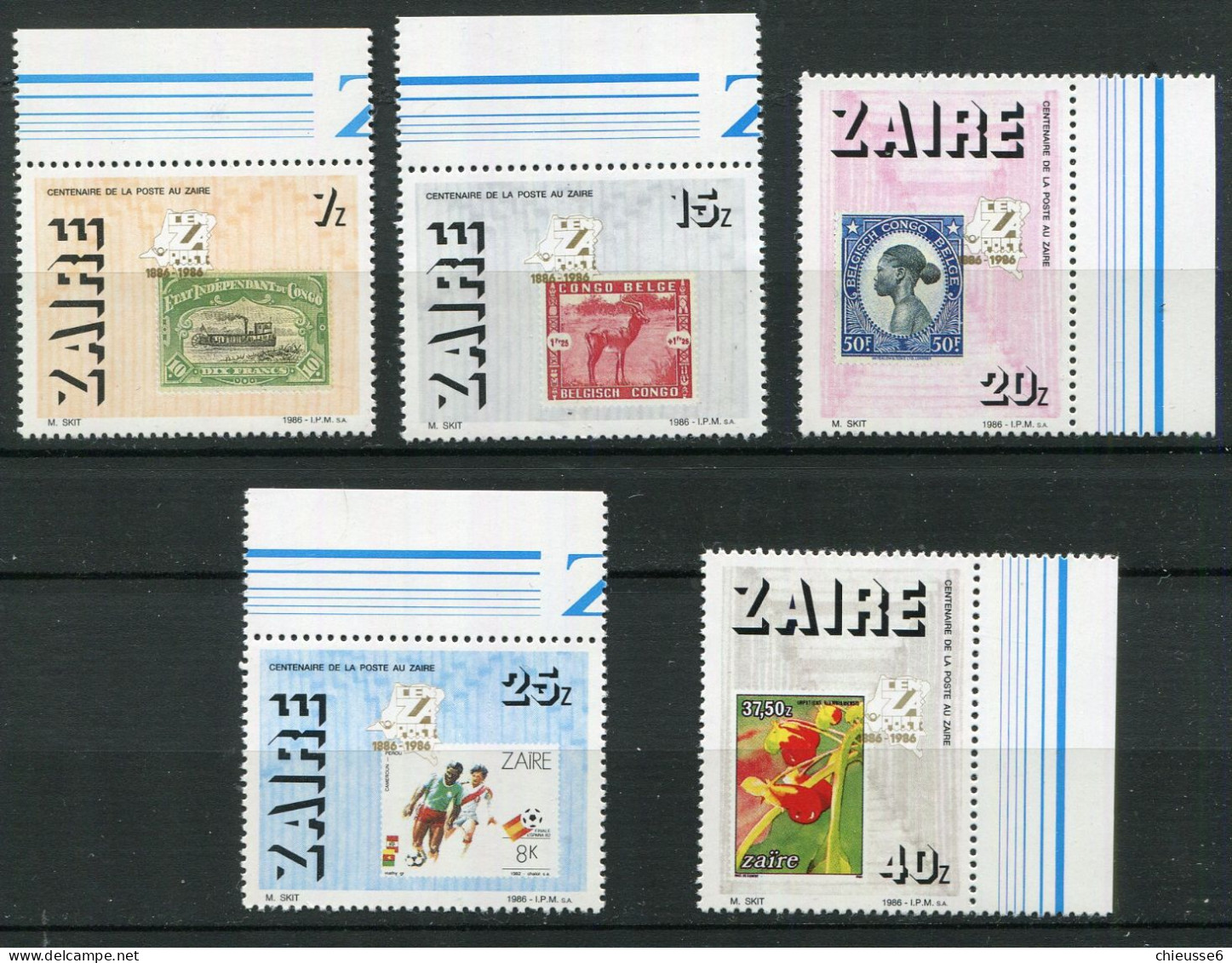 Zaïre ** N° 1230 à 1234 (dent Manquante Au N° 1233) - Cent. De La Poste Au Zaïre - Ungebraucht