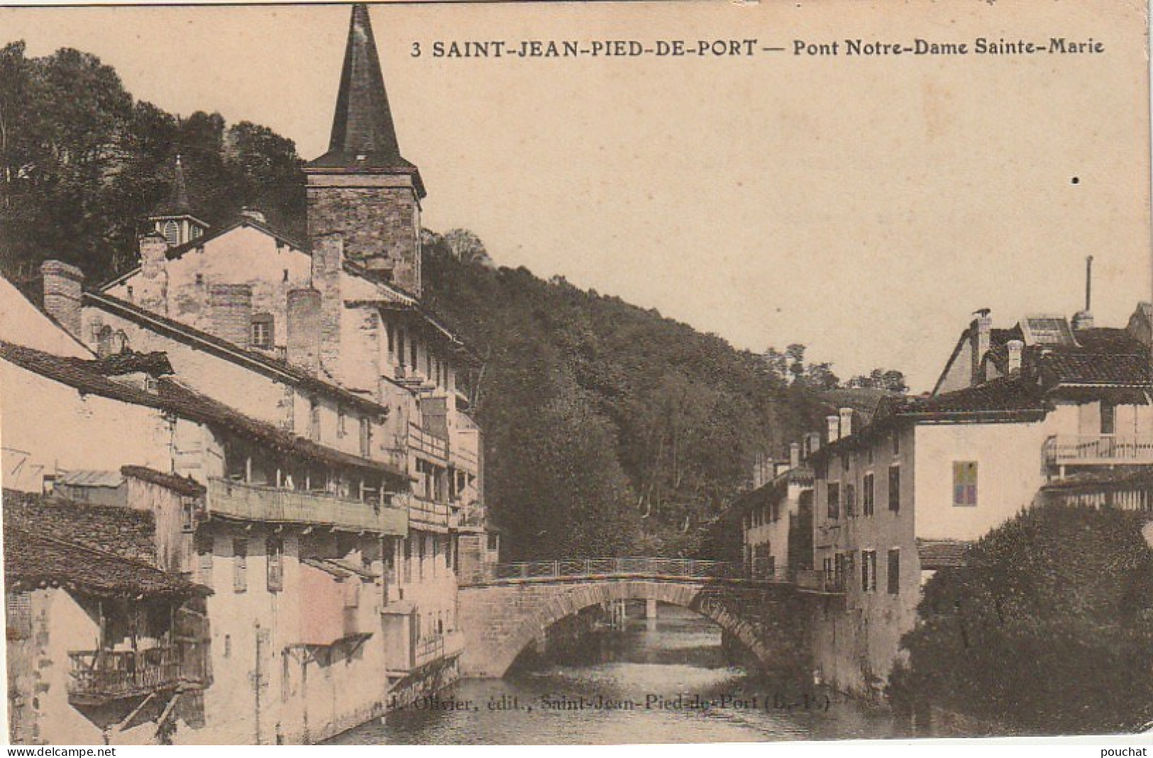 GU Nw -(64) SAINT JEAN PIED DE PORT  -  PONT NOTRE DAME SAINTE MARIE   -  CARTE COLORISEE  -  2 SCANS - Saint Jean Pied De Port