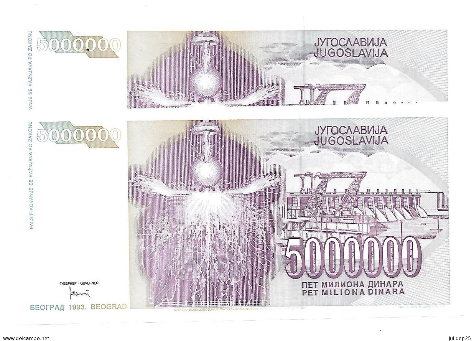 Yougoslavie Yugoslavia 5.000.000 Dinara 1993 UNC / NEUF - 2 Consecutive Variant - Joegoslavië