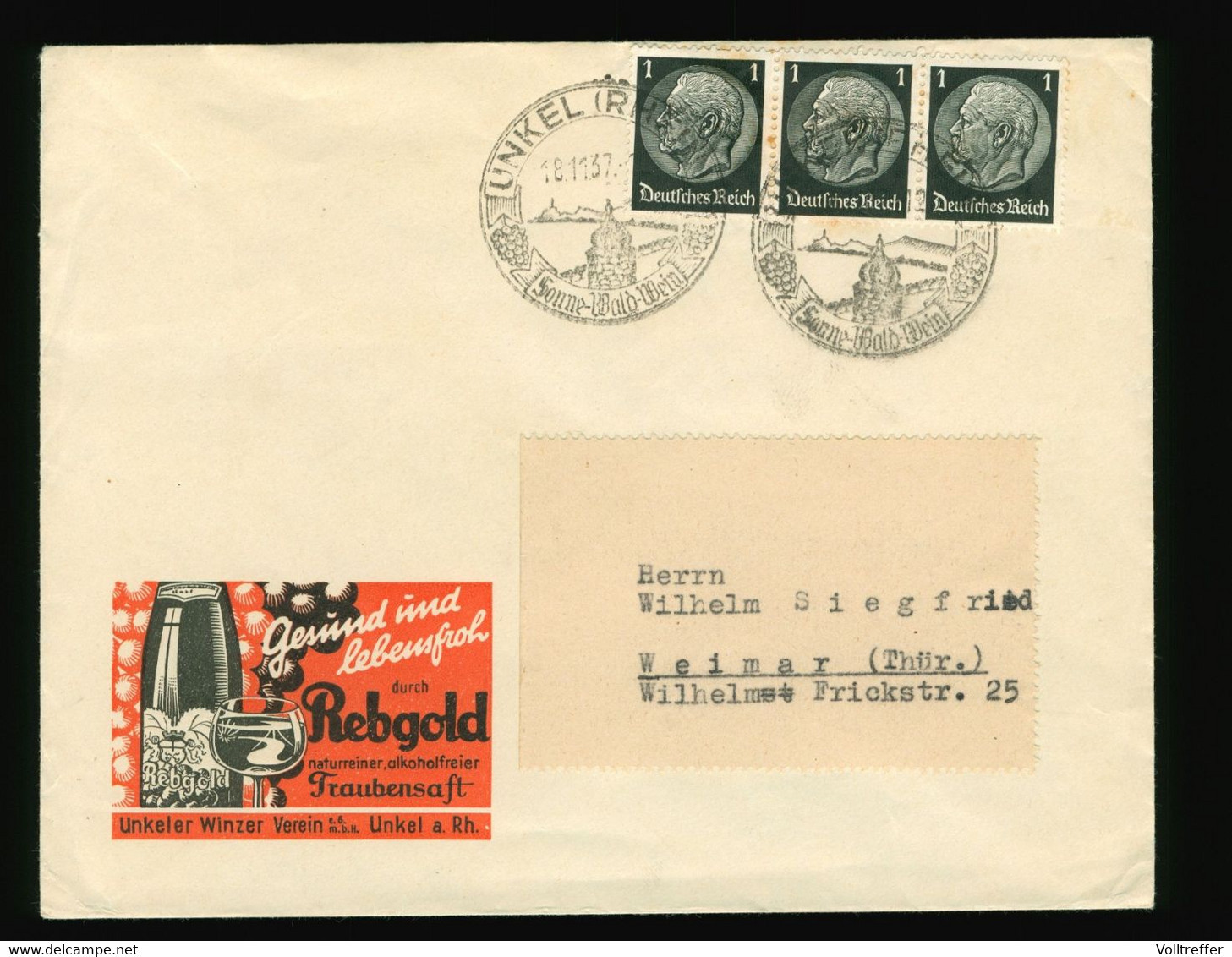 Heimat Beleg Unkel Rhein, Unkeler Winzer Verein Reklame Traubensaft Mit MeF Mi Nr. 512 Und SST Unkel - Covers & Documents