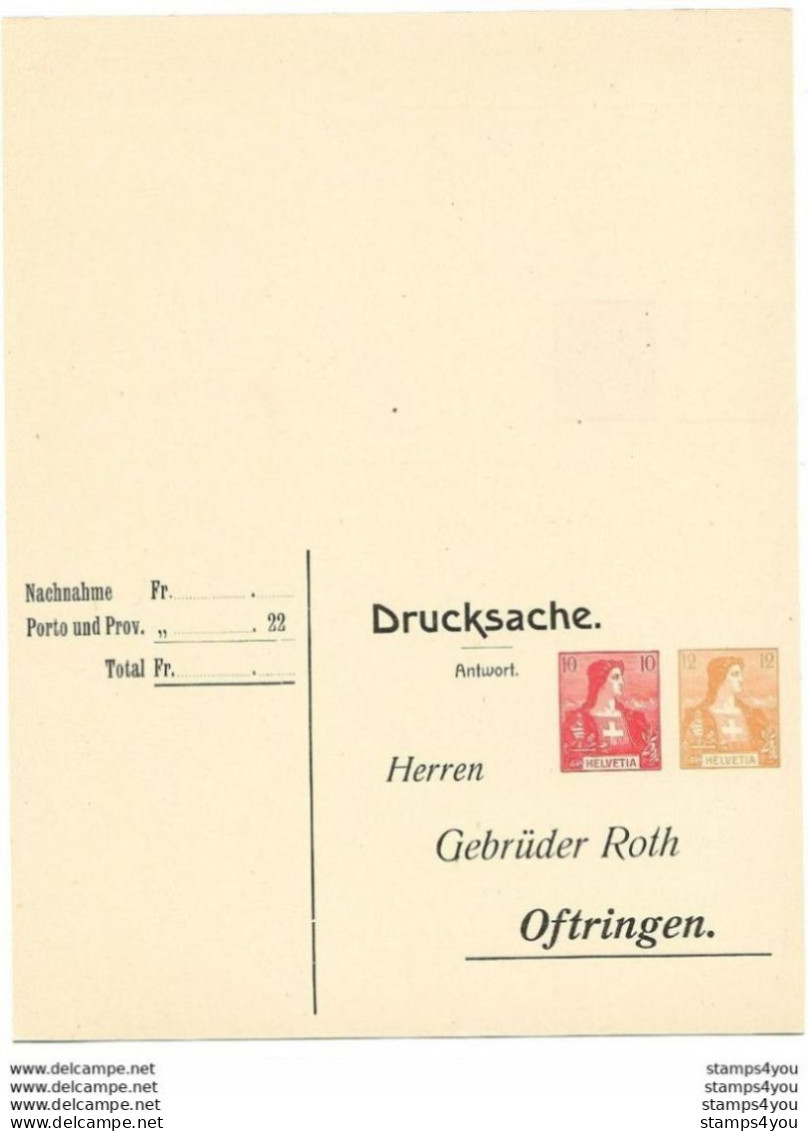 293 - 98 - Entier Postal Privé Double  "Nachnahme - Gebrüder Roth Oftringen" - Postwaardestukken