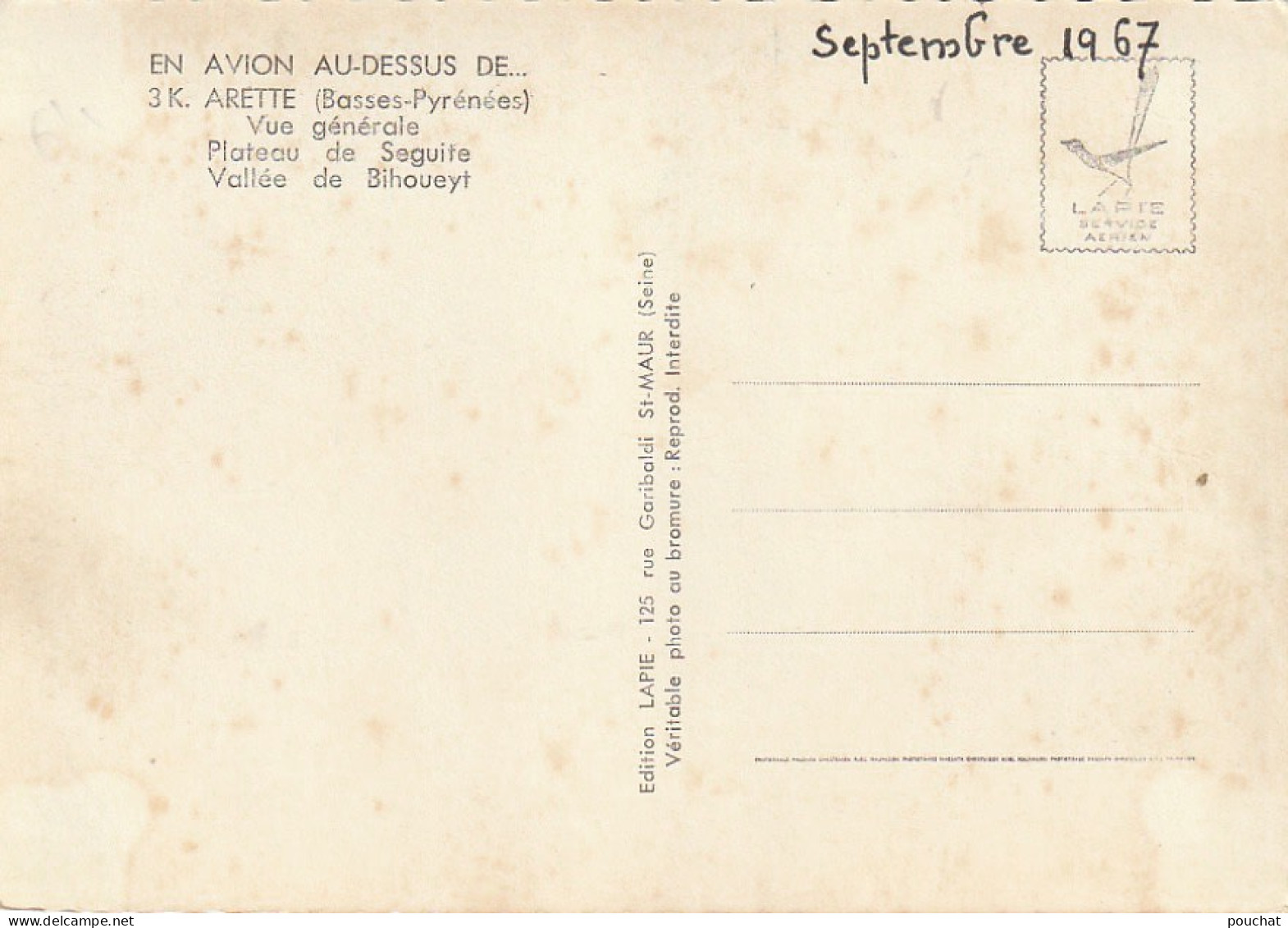 GU 21 -(64) ARETTE - VUE GENERALE AERIENNE - PLATEAU DE SEGUITE - VALLEE DE BIHOUEYT  -  CARTE  COULEURS -  2 SCANS - Other & Unclassified