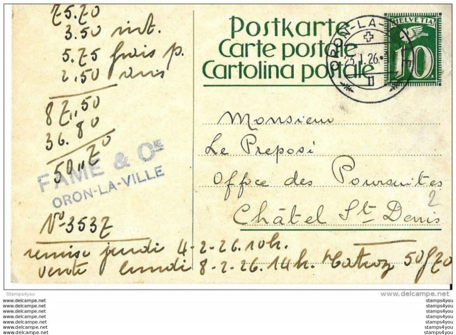 VD - 93 - Entier Postal  Privé "Fame &amp; Cie" 1926 - Postwaardestukken