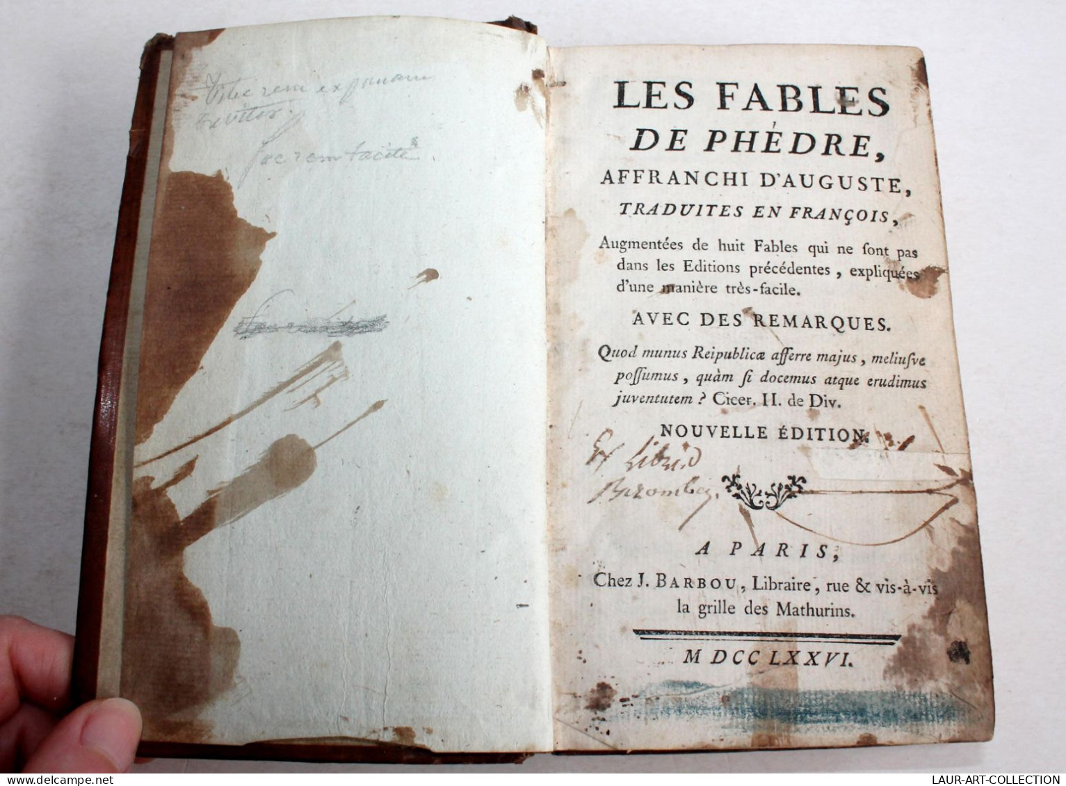 LES FABLES DE PHEDRE AFFRANCHI D'AUGUSTE NOUVELLE EDITION 1776 BARBOU, LATIN & FR / ANCIEN LIVRE XVIIIe SIECLE (2204.11) - 1701-1800