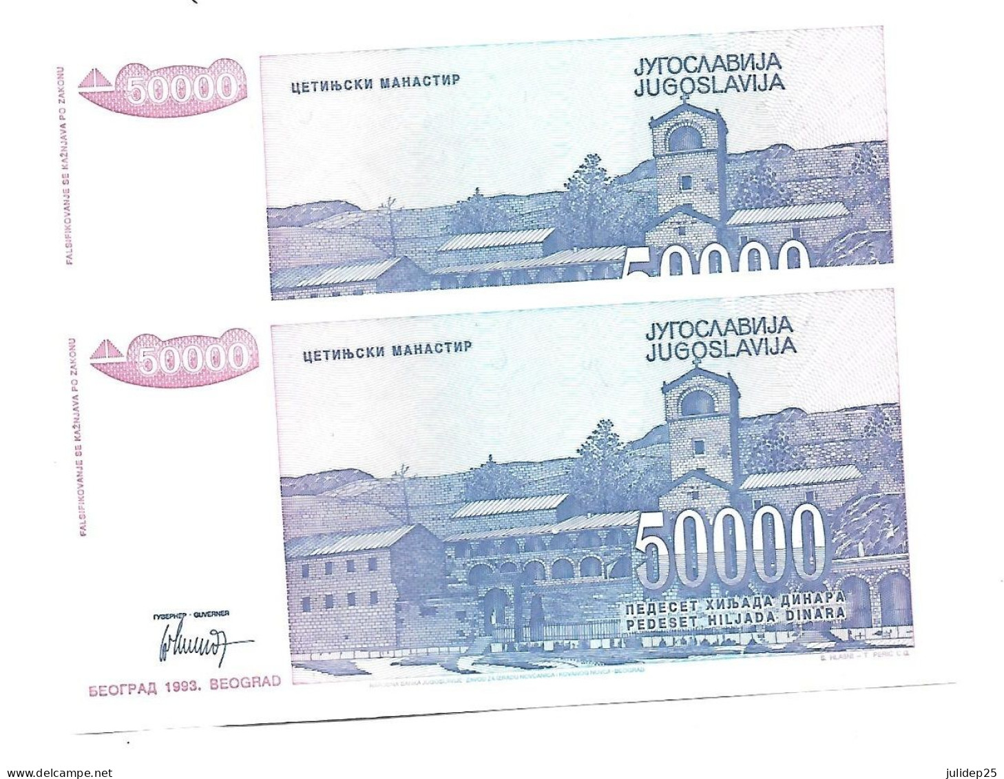 Yougoslavie Yugoslavia 50.000 Dinara 1993 UNC / NEUF - 2 Consecutive - Jugoslawien