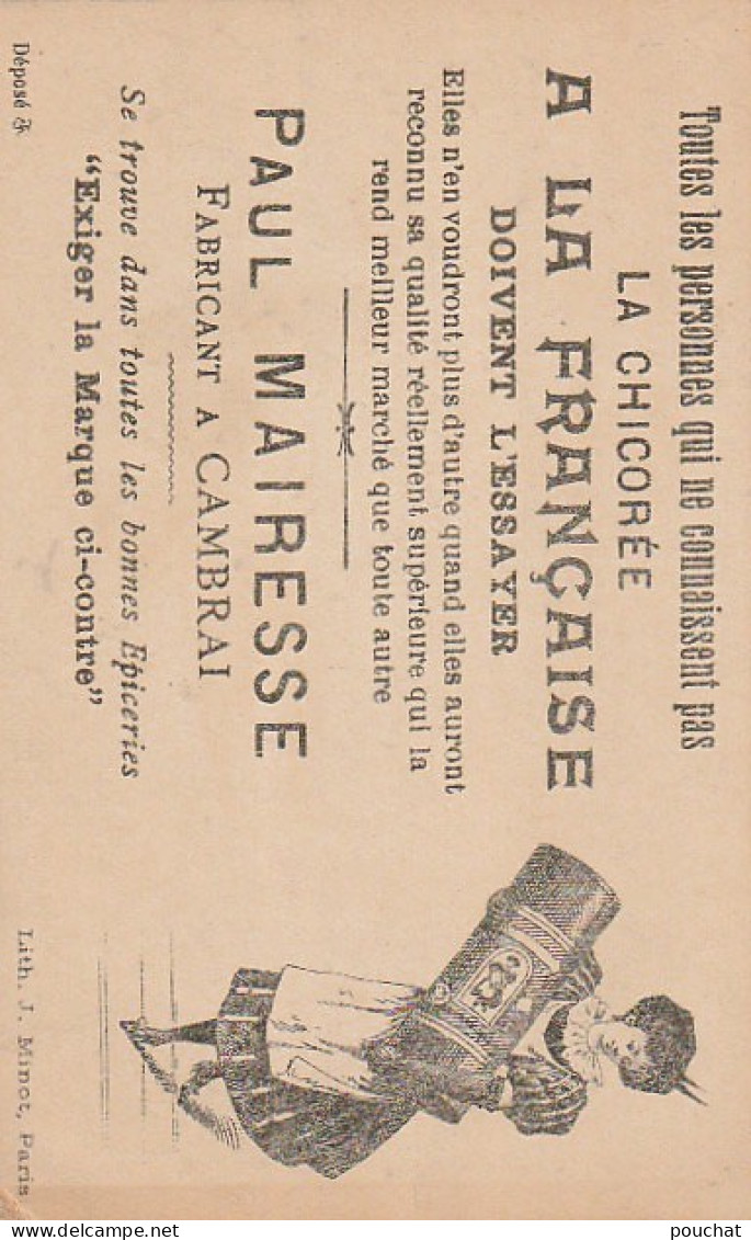 FI 5- CHROMO PUBLICITAIRE CHICOREE " A LA FRANCAISE ", PAUL MAIRESSE , CAMBRAI - ILLUSTRATION COIFFEUR ET CLIENT - Thee & Koffie