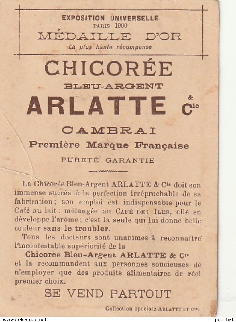 FI 5- CHROMO PUBLICITAIRE CHICOREE ARLATTE , CAMBRAI - ILLUSTRATION " MOISSONNEUSE " - 2 SCANS - Tè & Caffè