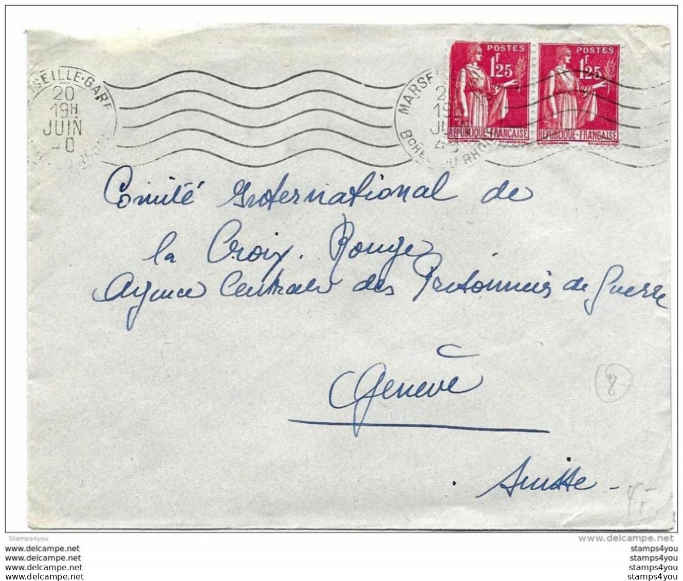 43-11 - Enveloppe Envoyée De Marseille Au Service Prisonniers De Guerre/Croix Rouge/Genève 1940 - WW2 (II Guerra Mundial)