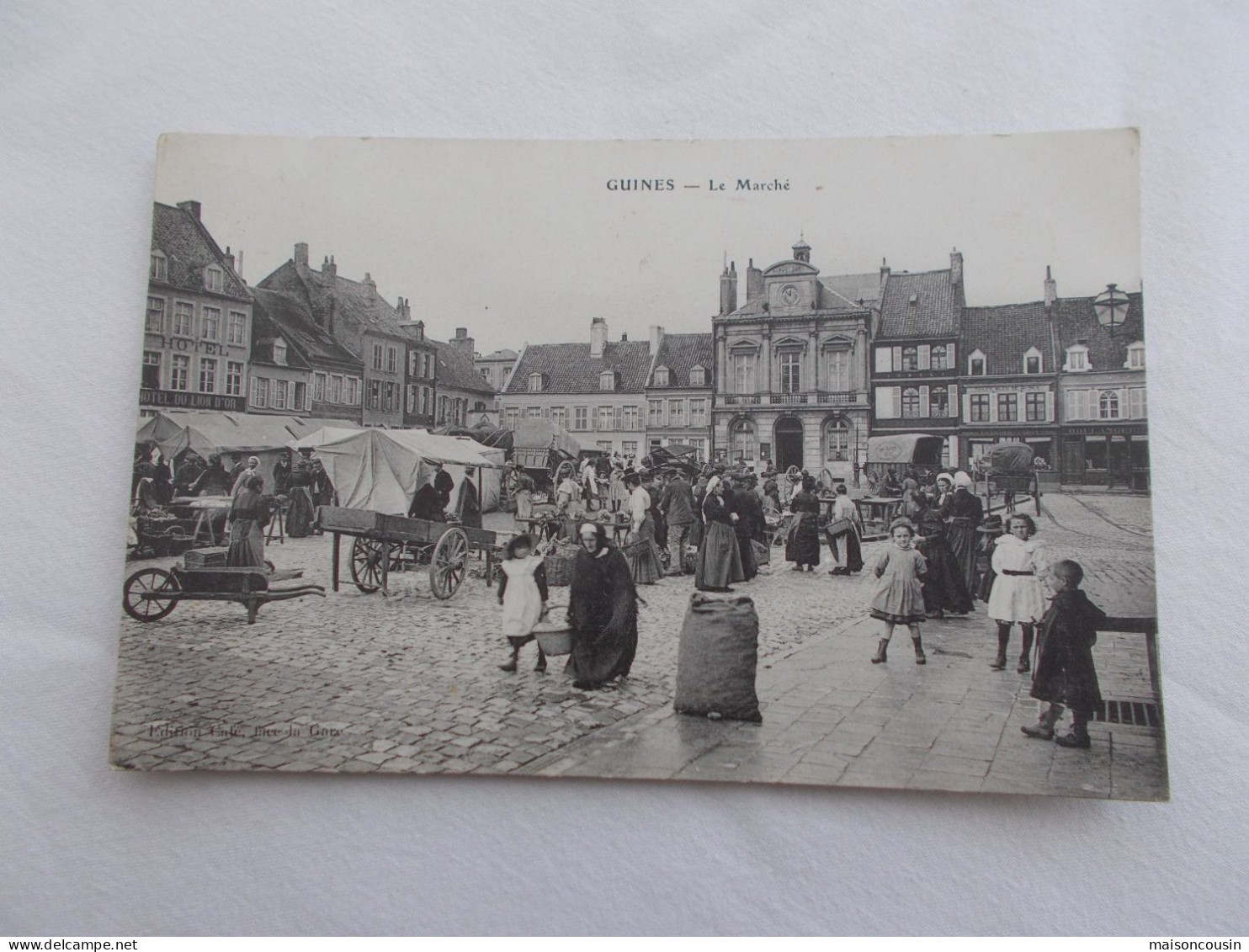 CPA CARTE POSTALE ANCIENNE GUINES LE MARCHE ANIMATION CALAIS ARDRES SNAPSHOT - Guines