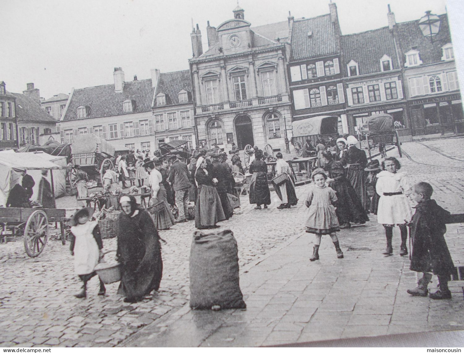 CPA CARTE POSTALE ANCIENNE GUINES LE MARCHE ANIMATION CALAIS ARDRES SNAPSHOT - Guines