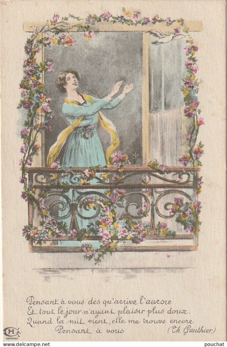 FI 8- CARTE FANTAISIE ILLUSTRATION FEMME AU BALCON - POEME DE THEOPHILE GAUTIER - IMP. EDIT. HAREL , PARIS - Women