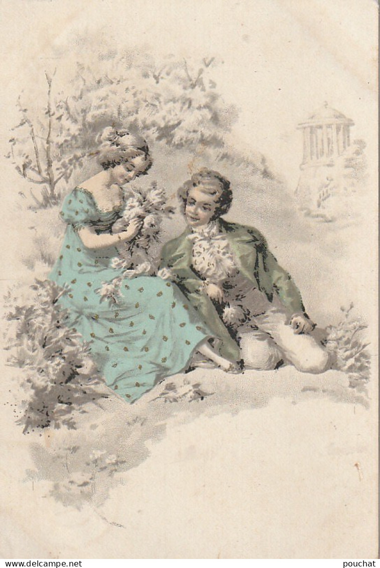 FI 8- COUPLE AMOUREUX - DECOR CHAMPETRE - CARTE FANTAISIE ILLUSTRATION STYLE VIENNOISE - 2 SCANS - Koppels