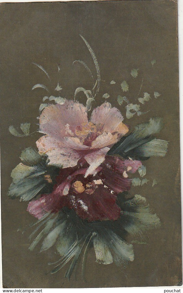 FI 17- CARTE FANTAISIE PEINTE A LA MAIN - BOUQUET DE FLEURS - 2 SCANS - Fleurs